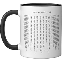 Debug Mode On - Funny Minimalist Programmer Ceramic Mug, Black/White, 11oz