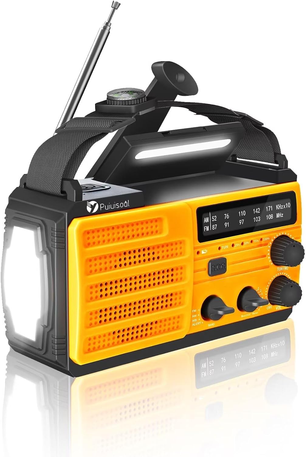 Portable Solar Emergency Radio with Hand Crank, LED Flashlight & SOS Alert