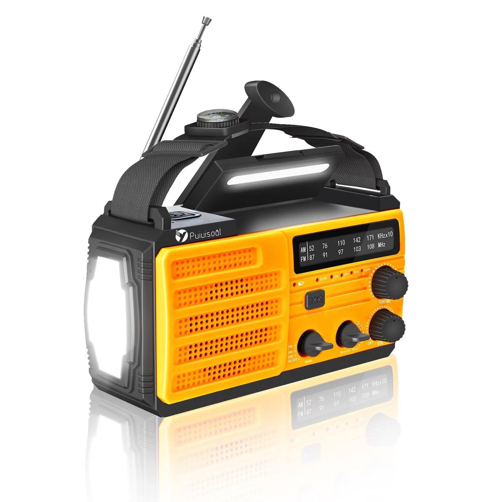Emergency-Radio,Puiuisoul 8000mAh Portable Weather Solar Radios with Hand Crank,Reading Lamp,3 Gear LED Flashlight,SOS Alarm,AM/FM/NOAA,Headphone Jack