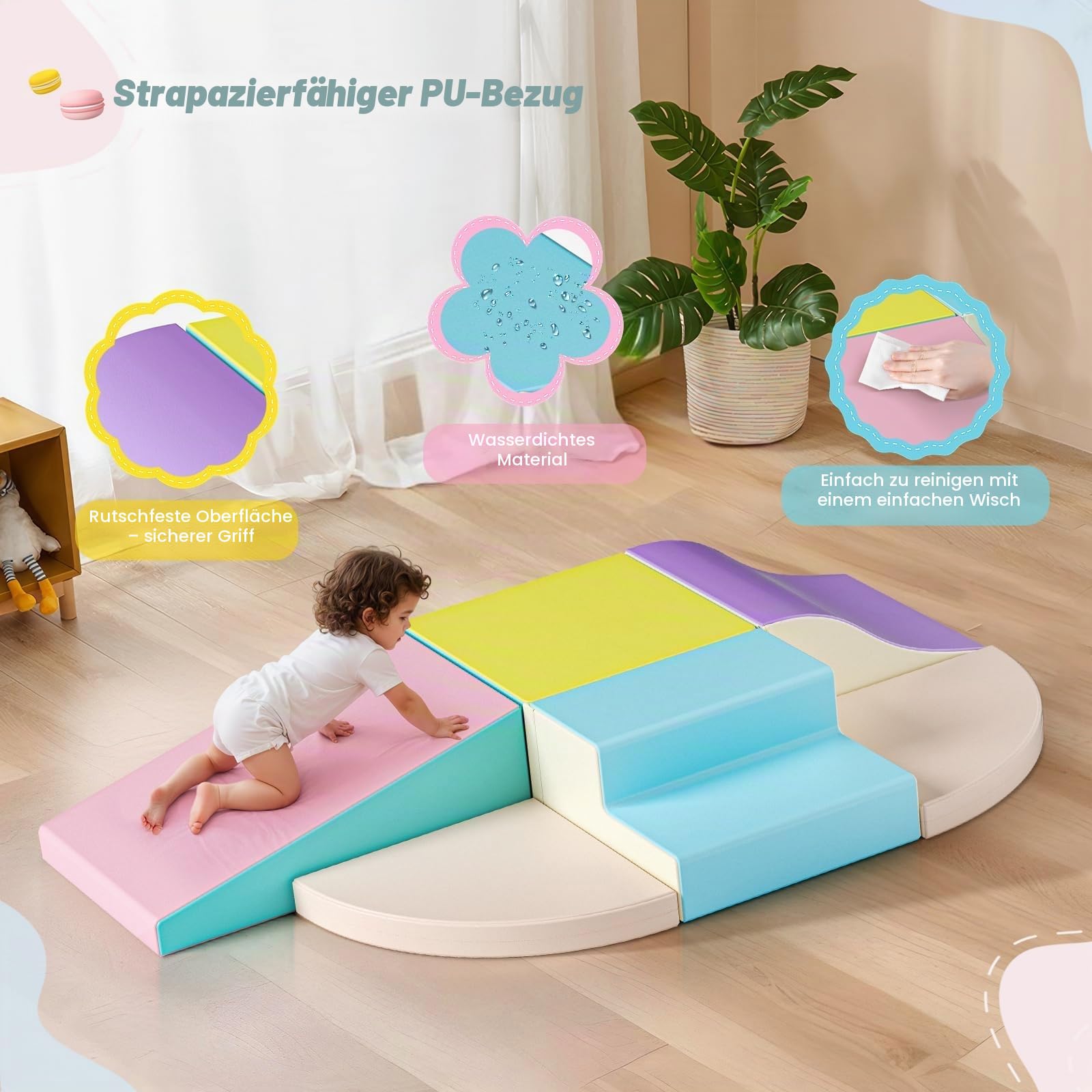 Klettersteine für Kleinkinder 6er Set Schaumstoff-Bausteine weiche Kletterblöcke für Kinder ab 1 Jahr, Stapelspielzeug zur Förderung von Balance & Koordination,Indoor Spielzeug für Zuhause