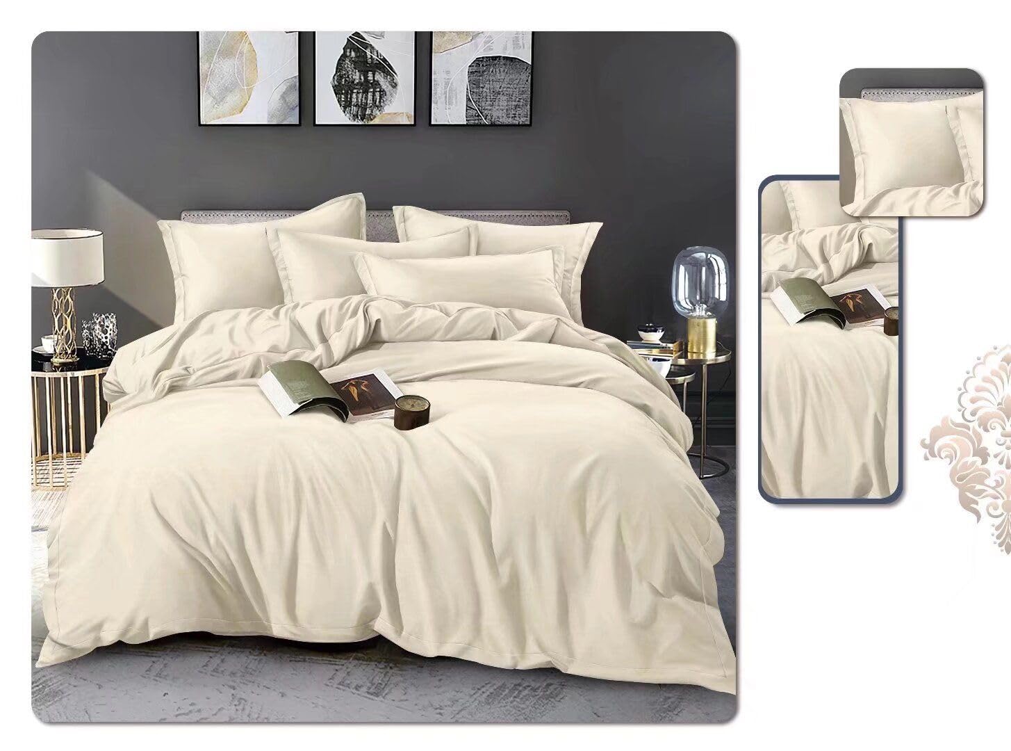 M-V-O Microfibre Printed Duvet Cover Set With Matching Pillowcase, Comfortable Soft & Cosy Quilt Cover Bedding Set, Bed Linen (Beige Marl, Single)