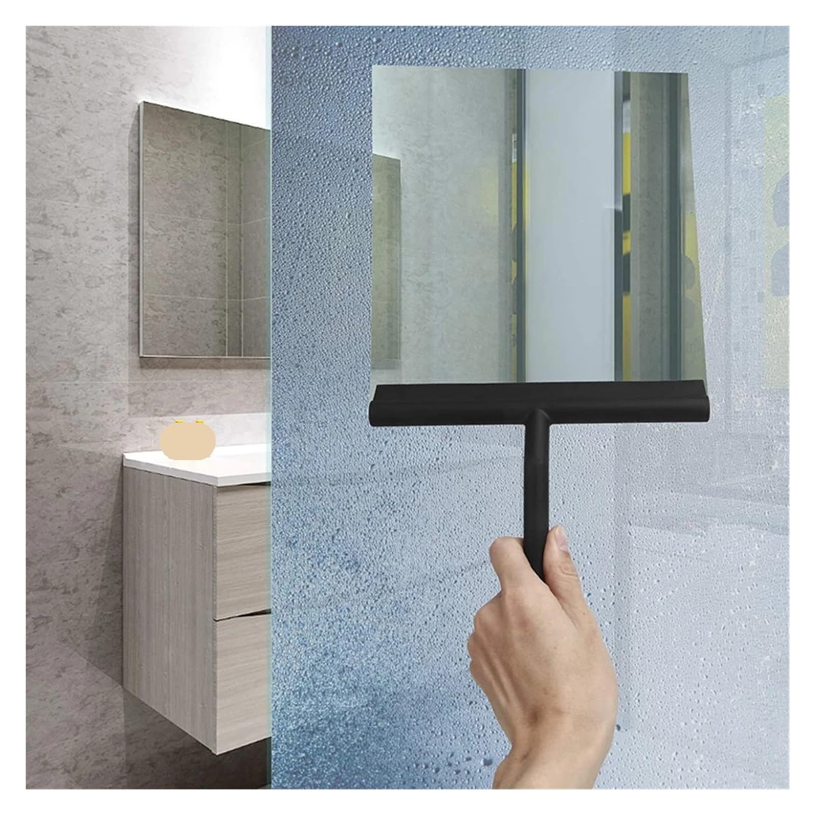 Raschiello Per Doccia Tergivetro for doccia, detergente for porte in vetro, raschietto for pareti con supporto in silicone, for la pulizia dello specchio del bagno, dei vetri(Black 2 pack)