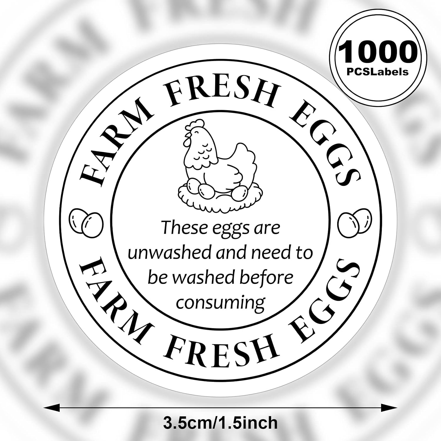 Fuutreo 1000 Pcs Farm Fresh Eggs Carton Labels 1.5 Inch Round Self Adhesive Stickers for Chicken Quail Duck(Fresh Eggs) image 2