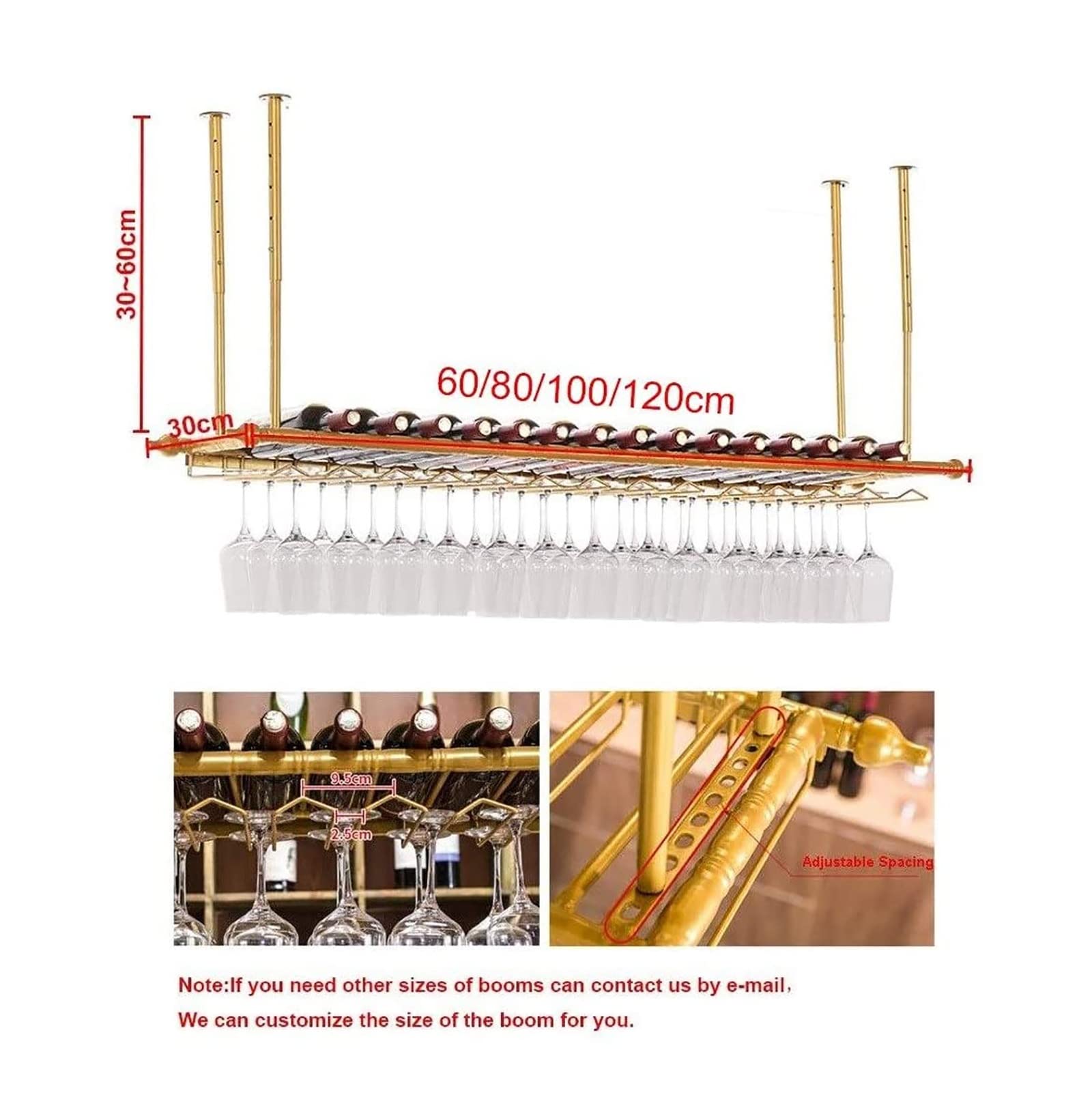 Amazon｜天井ワインラック、吊り下げワイングラスラック、11.8-23.6