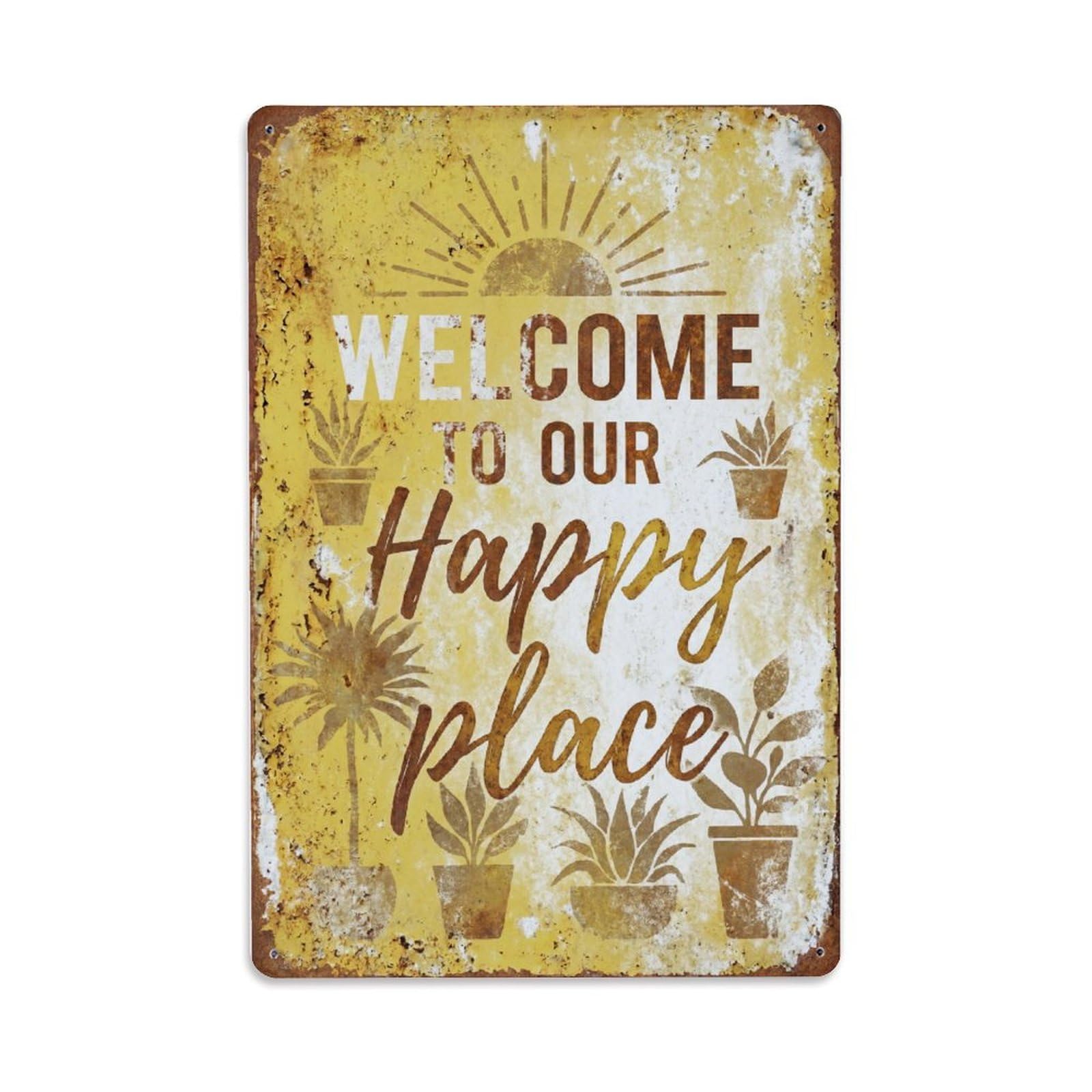 Welcome To Our Happy Place Sunroom Conservatory Metal Tin Sign Plaque Wall Decor for Cafe, Club Bar, Office, Home Garden Metal Poster 8x12Inch
