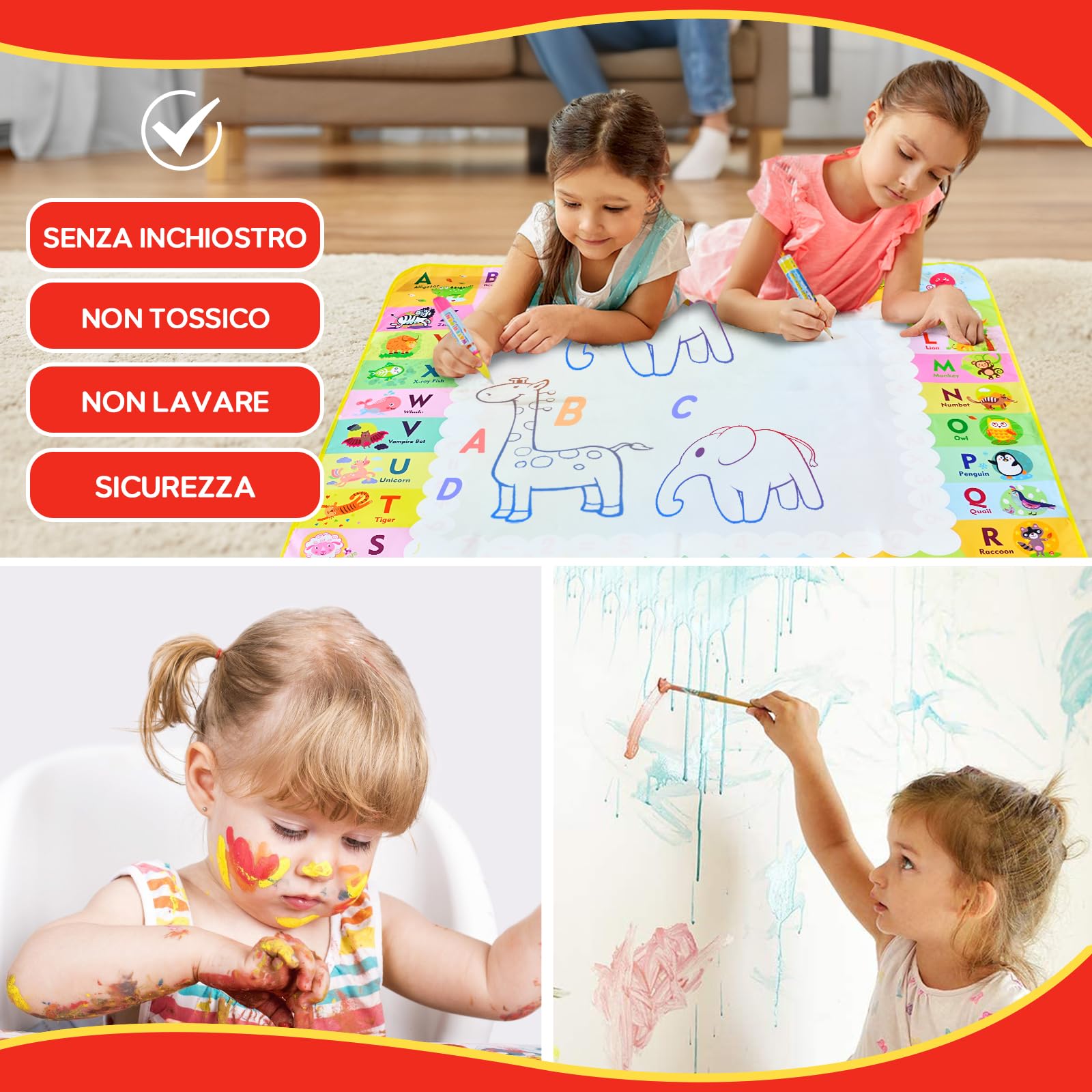 eisaro Giochi Bambini 1 Anno - Tappeto Magico, Tappeto Gioco Bambini 2-6 Anni,120x90cm, Disegnare bambini, Educativi, Natale Regali, in Scatola