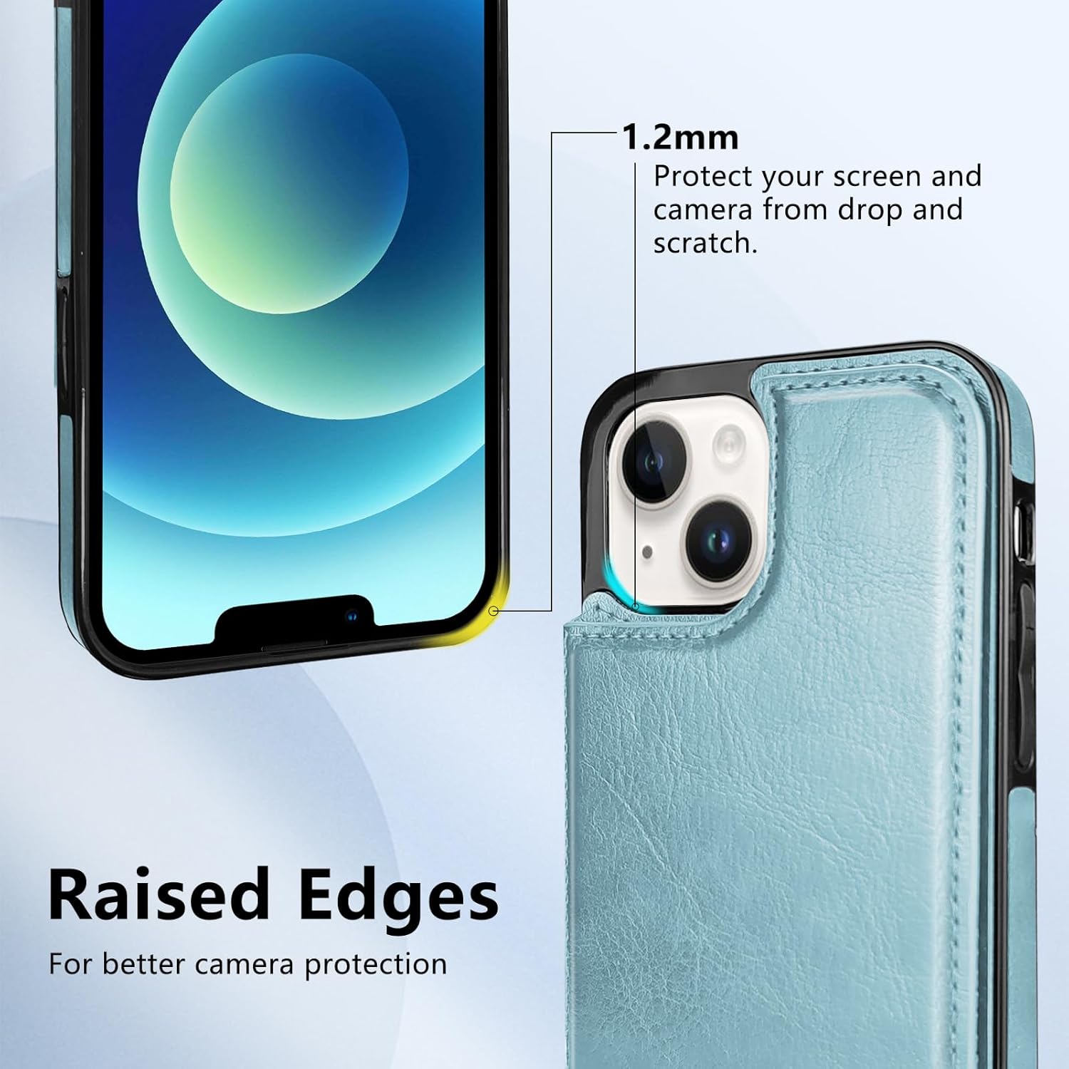 TopPerfekt Wallet Case for iPhone 12 and 12 Pro 6.1", Compatible with MagSafe, Wireless Charging, Leather Card Holder Kickstand Protective Cover Magnetic Phone Flip Case-Sky Blue - Image 5