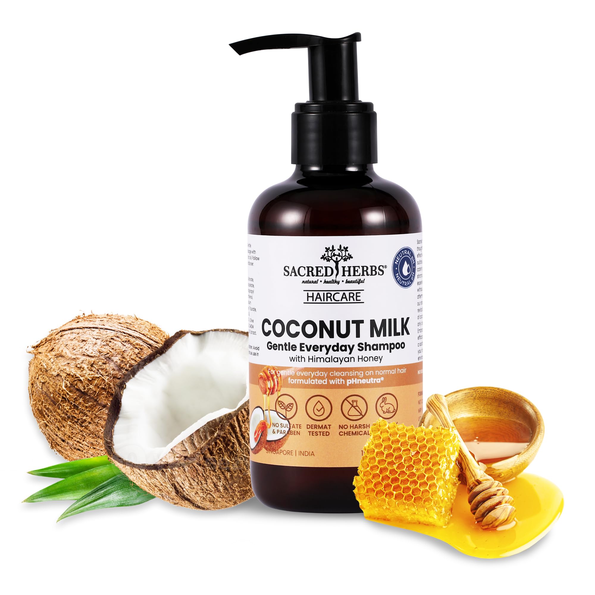 Sacred Herbs Coconut Milk Gentle Everyday Shampoo With Himalayan Honey I Strong & Healthy Hair I Protein Infused I Paraben & Sulfate Free Shampoo For Women And Men (180 ML, 1)