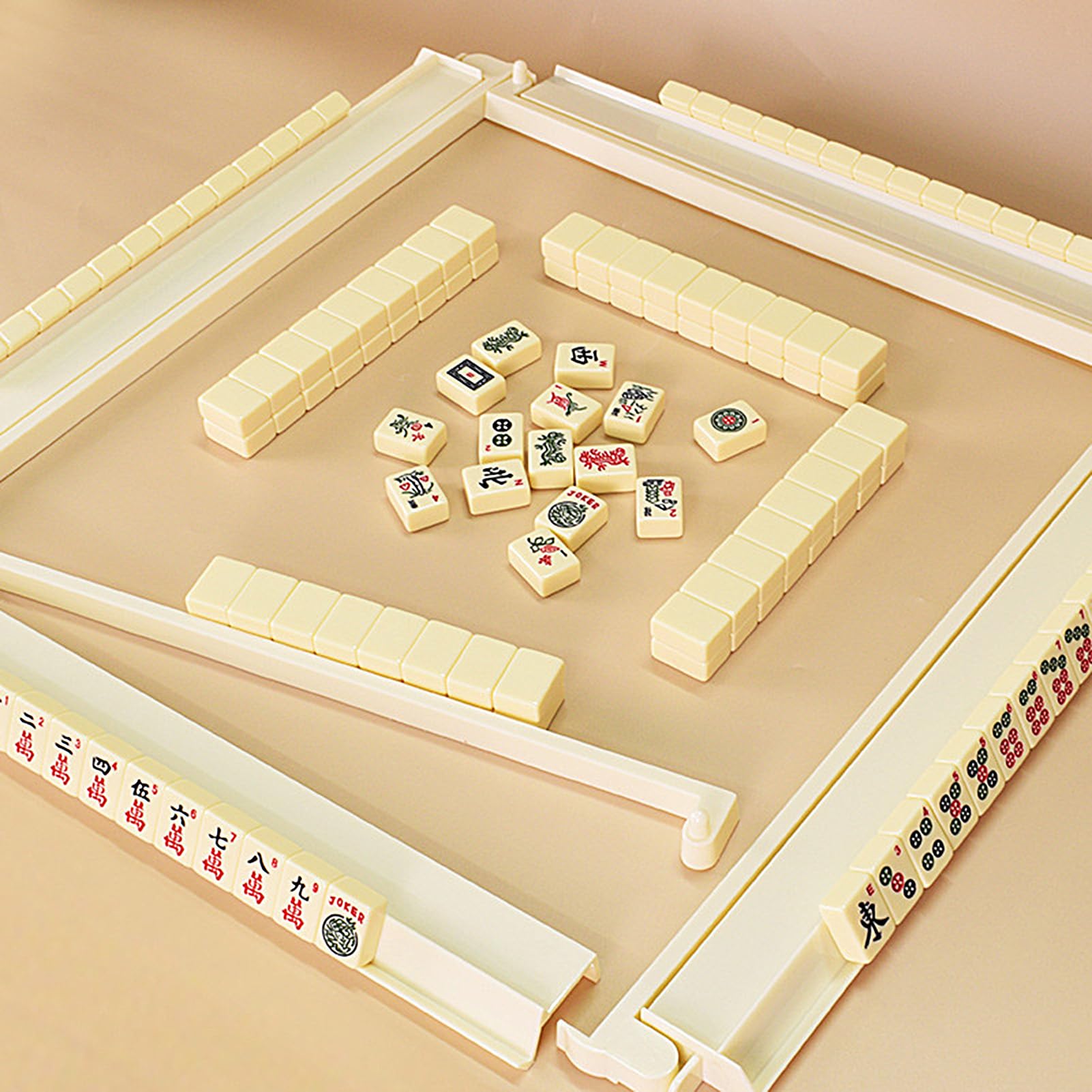Mahjong - Plateau pour pierre avec curseur - Support et support de de dominos - Plateau de carrelage et aide à la poussée - Pour les voyages, les fêtes, les clubs, les vacances et les