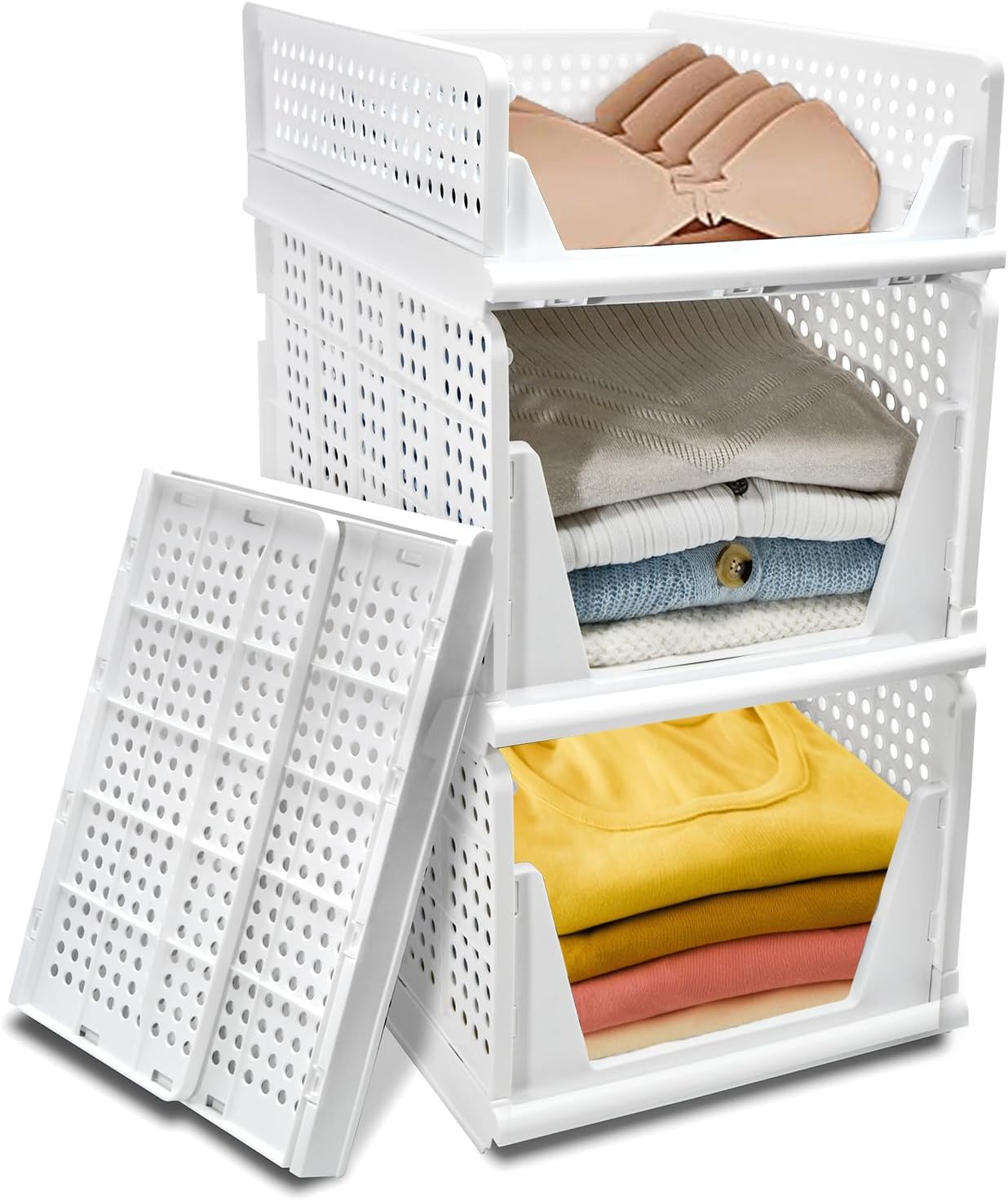 Easterville Stackable Foldable Wardrobe Storage Box Organiser, 3 Set