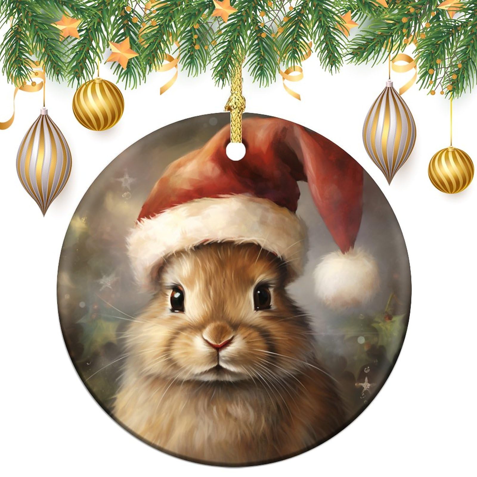 Amazon.com: Ornament Bunny Wearing A Christmas Hat Christmas Tree 