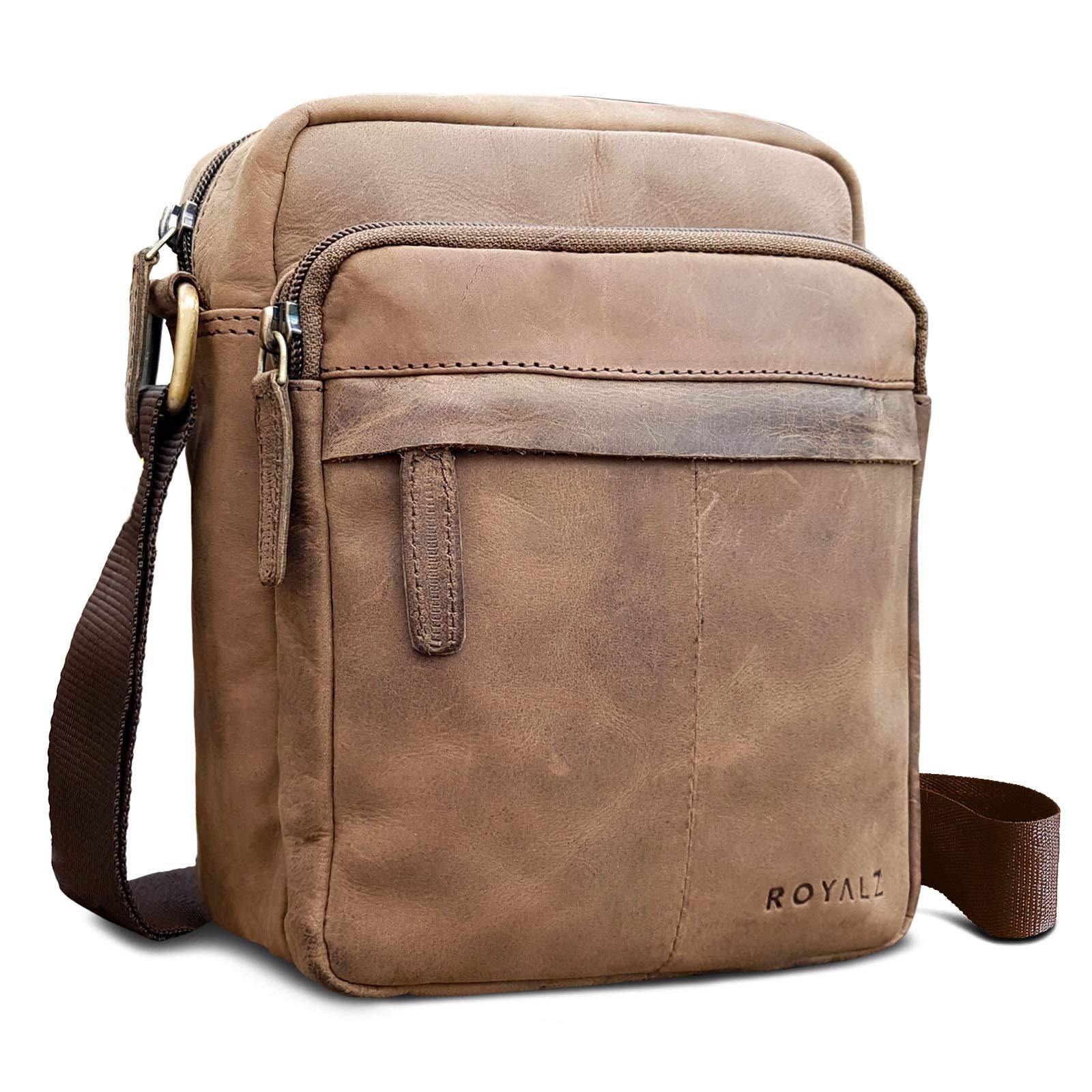 ROYALZ Borsello Tracolla Uomo Piccolo Borsa a Spalla vero Cuoio Vintage di Qualità Vera Pelle