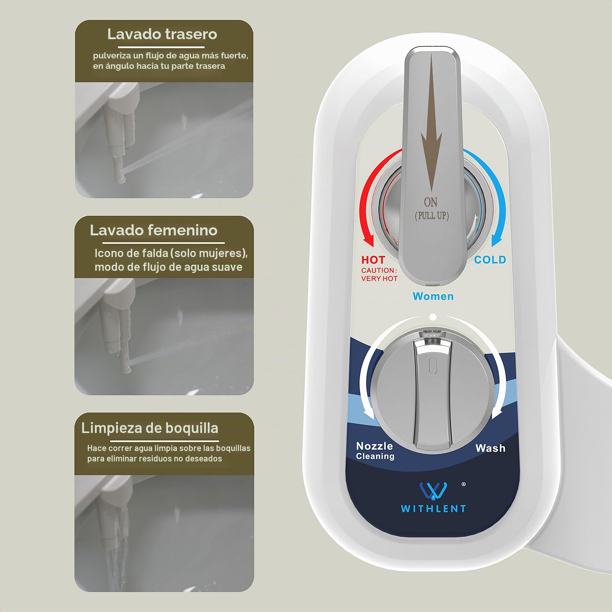 Bidet para WC Izquierda - agua tibia Bidet para Inodoro Bidet No Eléctrico, Ducha WC Adaptador Doble Boquilla. Inodoro con Chorro de Agua - Duchas Bidet Higienicas