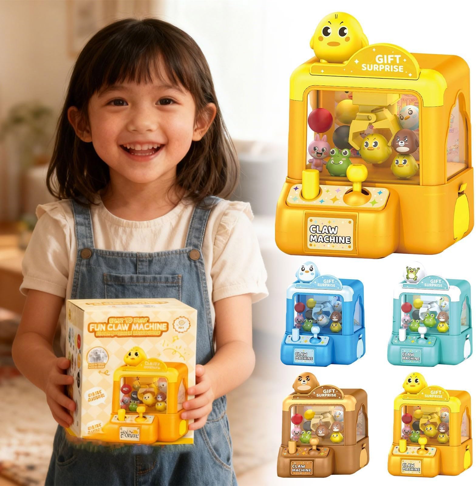 Claw Machine for Kids, Mini Vending Machine Toy Electronic Grabber Arcade Games, Birthday Gift for Kids Girls Boys Ages 3+, Fun Animal Theme Plush Home Small Game (Yellow Duck)