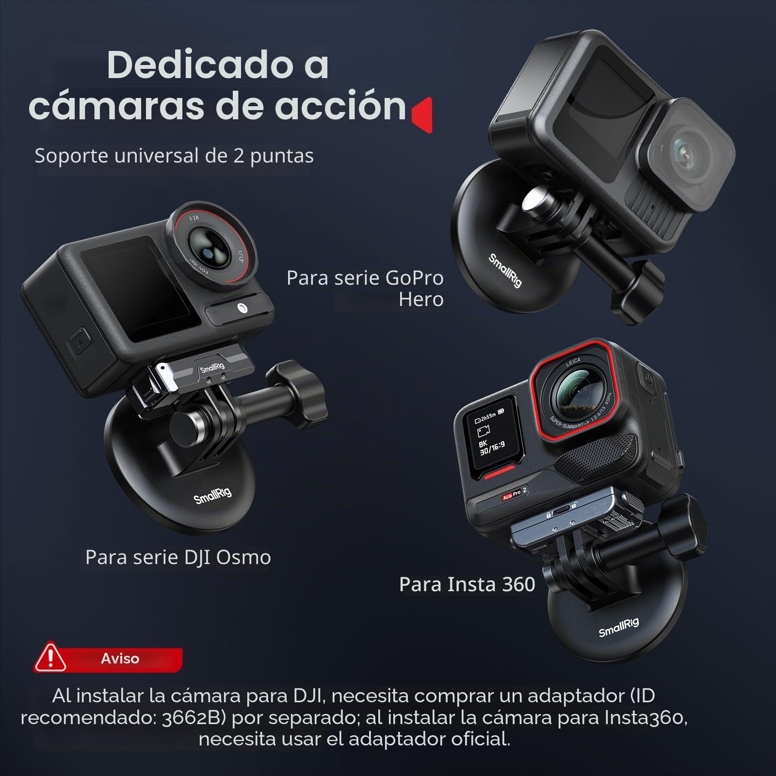 SMALLRIG Soporte magnético de cuello para cámara de acción, soporte de cuello con un solo clic, para GoPro 13/12/11/10/9, para DJI Osmo 360/Nano/Action 6/5 pro/4/3, Insta360 Ace Pro 2-5360