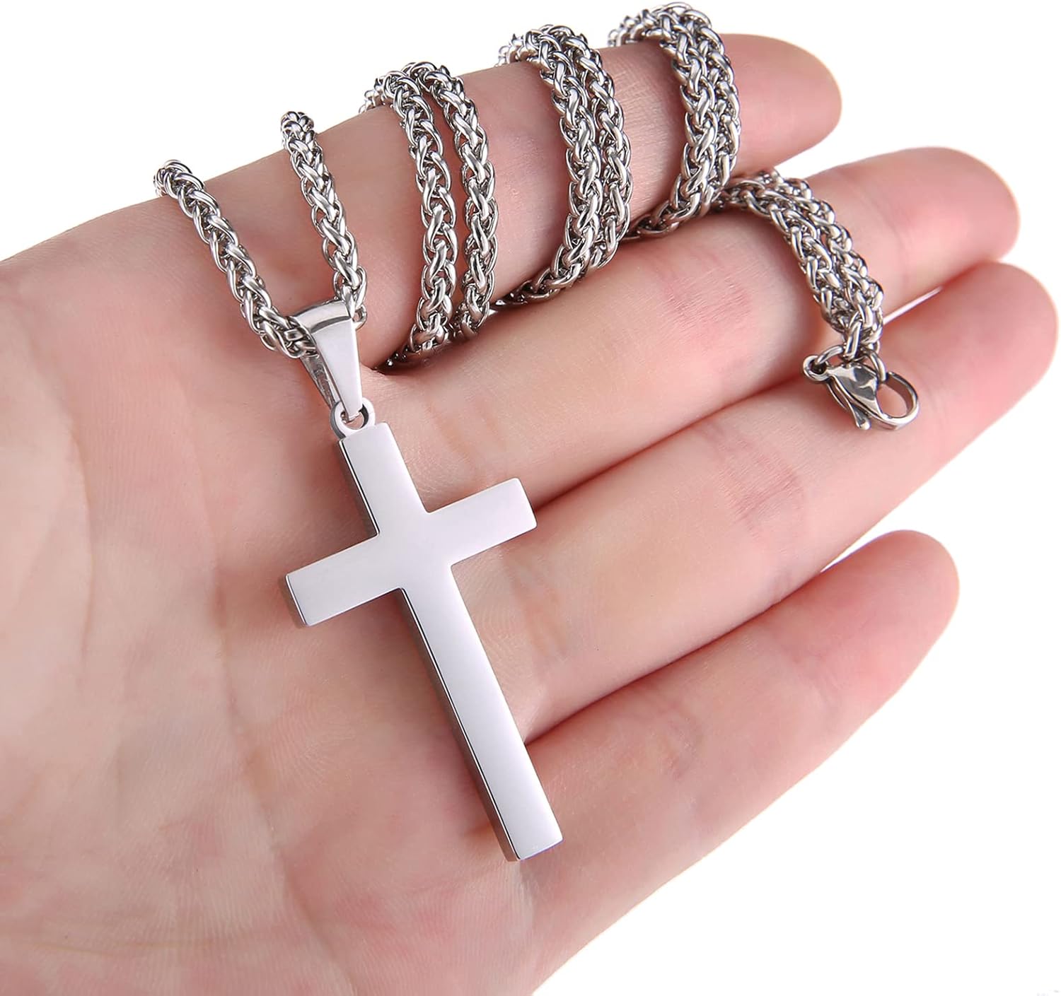 RS Cross Necklace for Men Boys Women 16-24 Inches Stainless Steel Cross Pendant Chain Religious Gift - Image 2