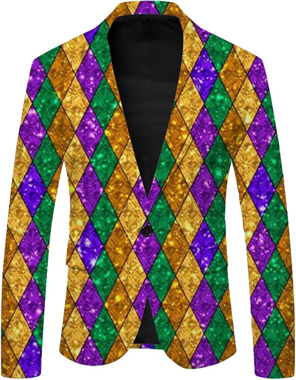 Mardi Gras Suit Jackets for Men One Buttton Notched Lapel Fancy Mask Printed Tuxedo Jacket Party Carnival Blazer