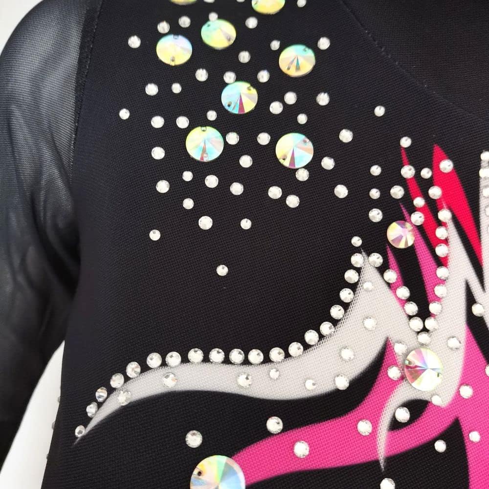 Figure Skating Dress High Neck Black and Red Gradient Diamond Girls Competition Performance