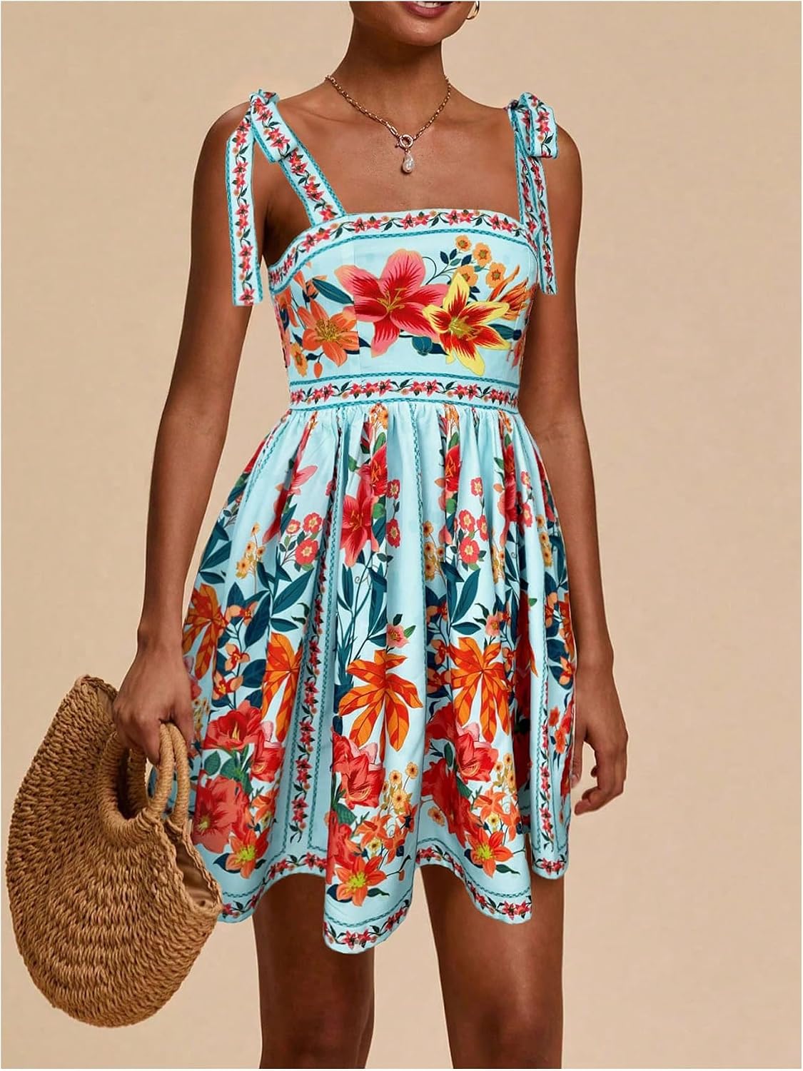 OYOANGLE Boho Dresses for Women Tropical Summer Dresses Mini Dress Sundress image 2