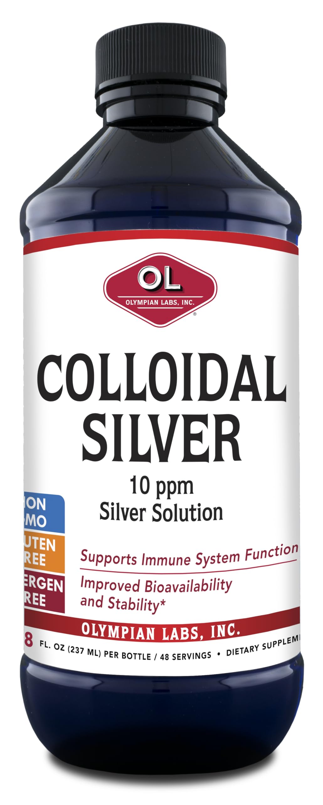 Olympian Labs Colloidal Silver 8floz 45 Servings - 10ppm Purified Bioavailable Silver Immune Support