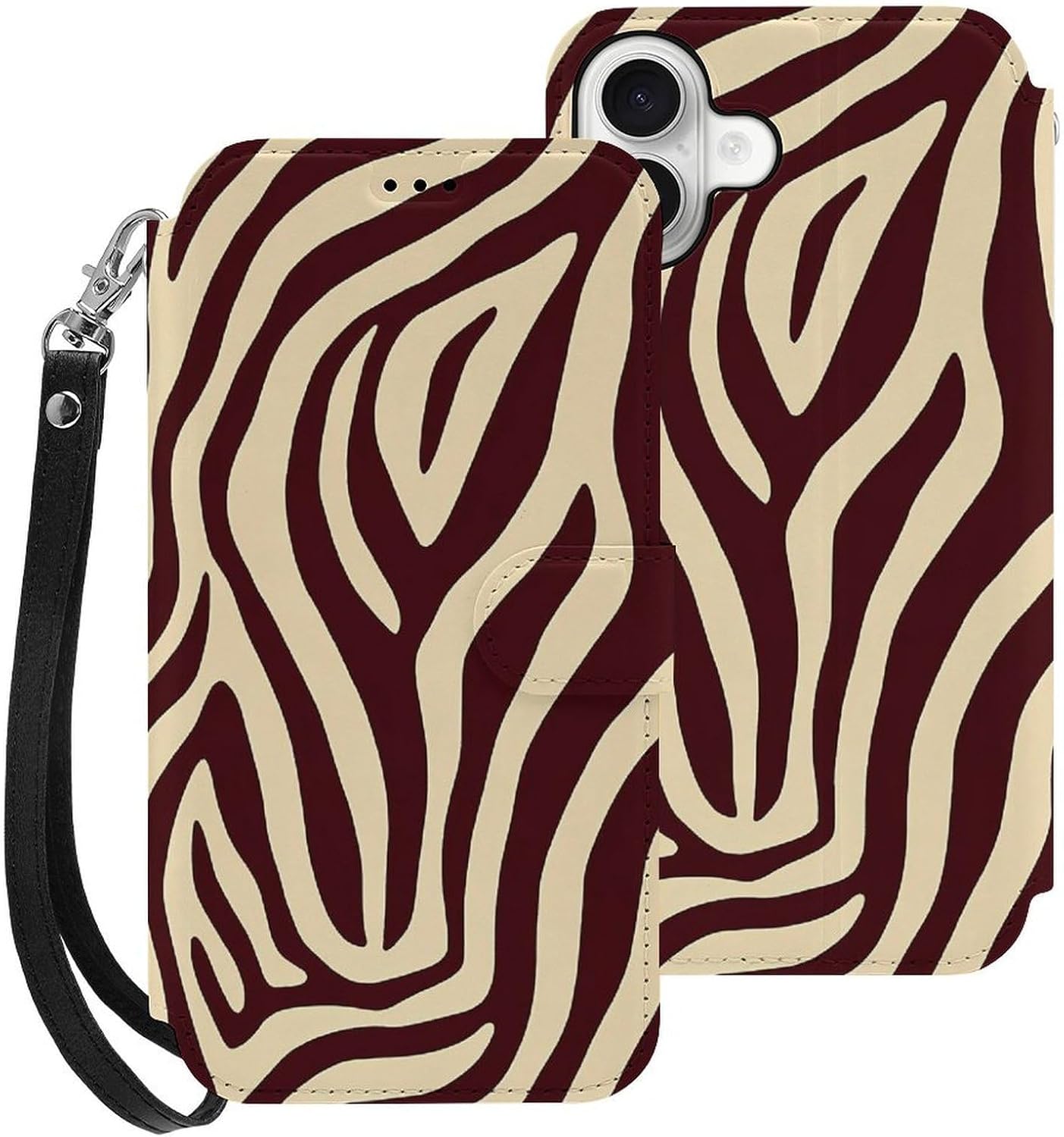 African Style Stripes Compatible with iPhone 16/16 Plus/16 Pro/16 Pro Max/16 E Case Phone Wallet Card Holder Flip Cover with Wrist Strap