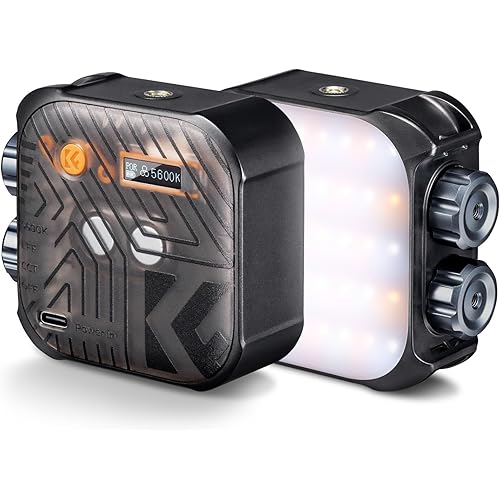 K&F CONCEPT Bi-Color LED Video Light, 2000mAh Rechargeable Portable Camera Lights, CRI 96+, 2500K-9900K, 15 Light Effects, Photography Lighting for Vlogging, Selfie, Black