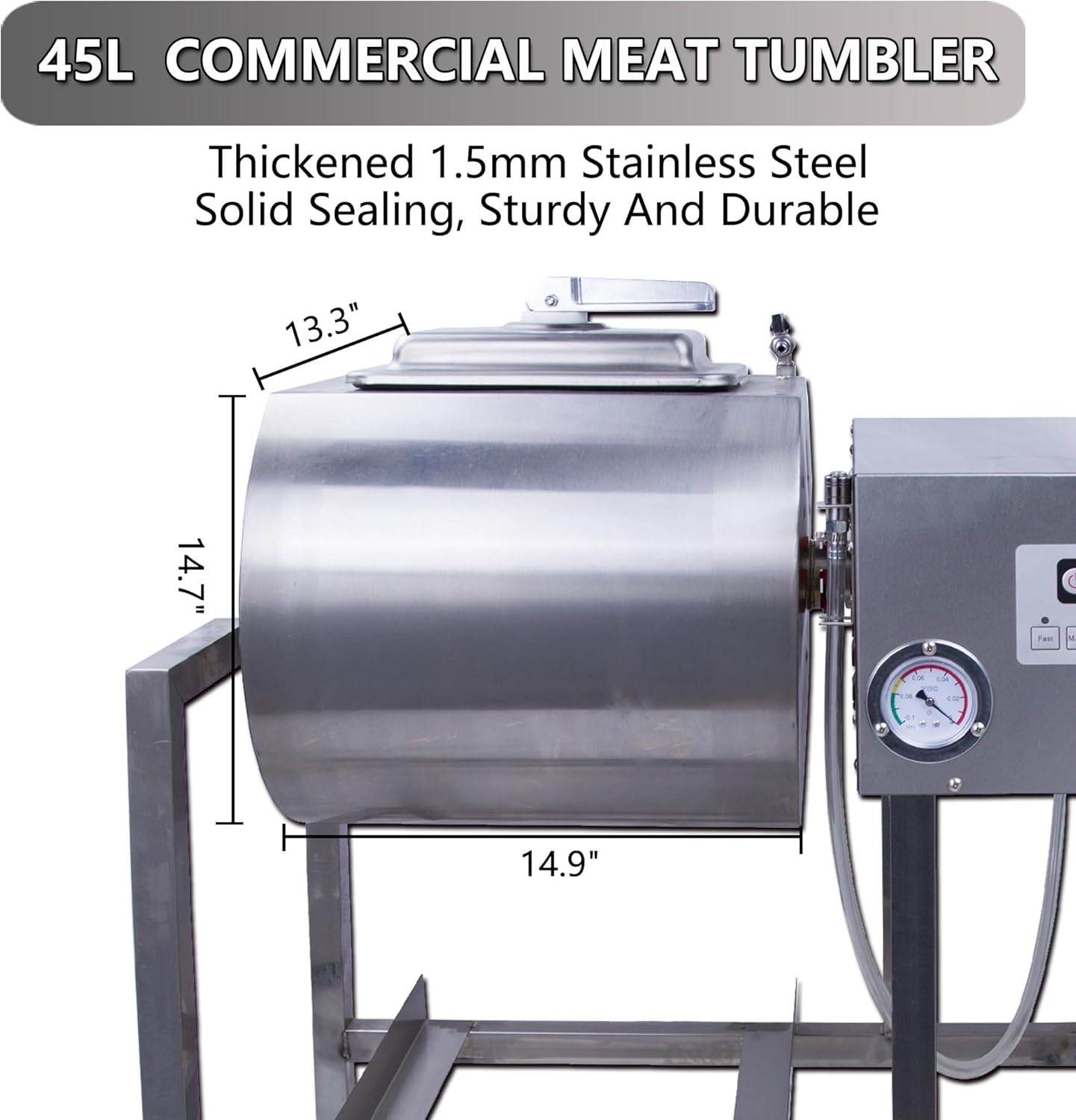 Hakka 45L Commercial Meat Tumbler Marinator, Large Capacity 90lb Vacuum Curing Machine with Movable Wheels Stainless Steel Tumbling Marinator for Quick Marinating Jerky Sausage Bacon