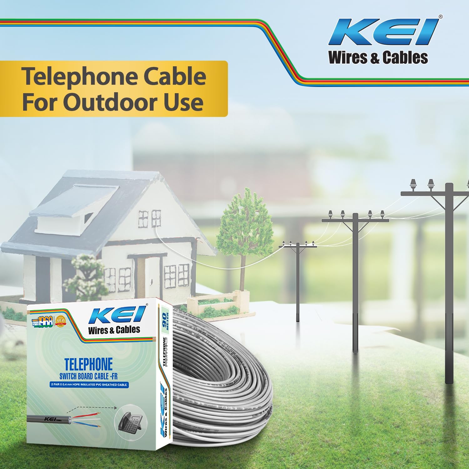 KEI Telephone Cable, 2Pair X 0.4mm Dia, 99.97% Pure Copper Conductor, Flame Retardant, PVC Insulated Telephone Cable for Residential,Offices,factories & Hotels Use(Grey, 90 Meter) — Amazon image 7