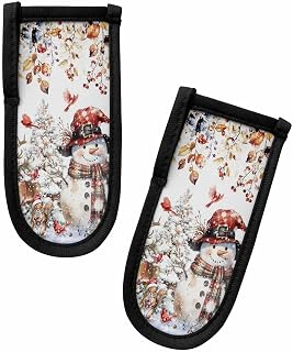 DecorLovee 2 Pack Cast Iron Handle Cover, Christmas Snowman Pot Holders Covers Heat Insulation, Xmas Elk Tree Snowflake Weeping Botanical Skillet Handle Cover Hot Pan Handle Sleeve for Kitchen Cooking