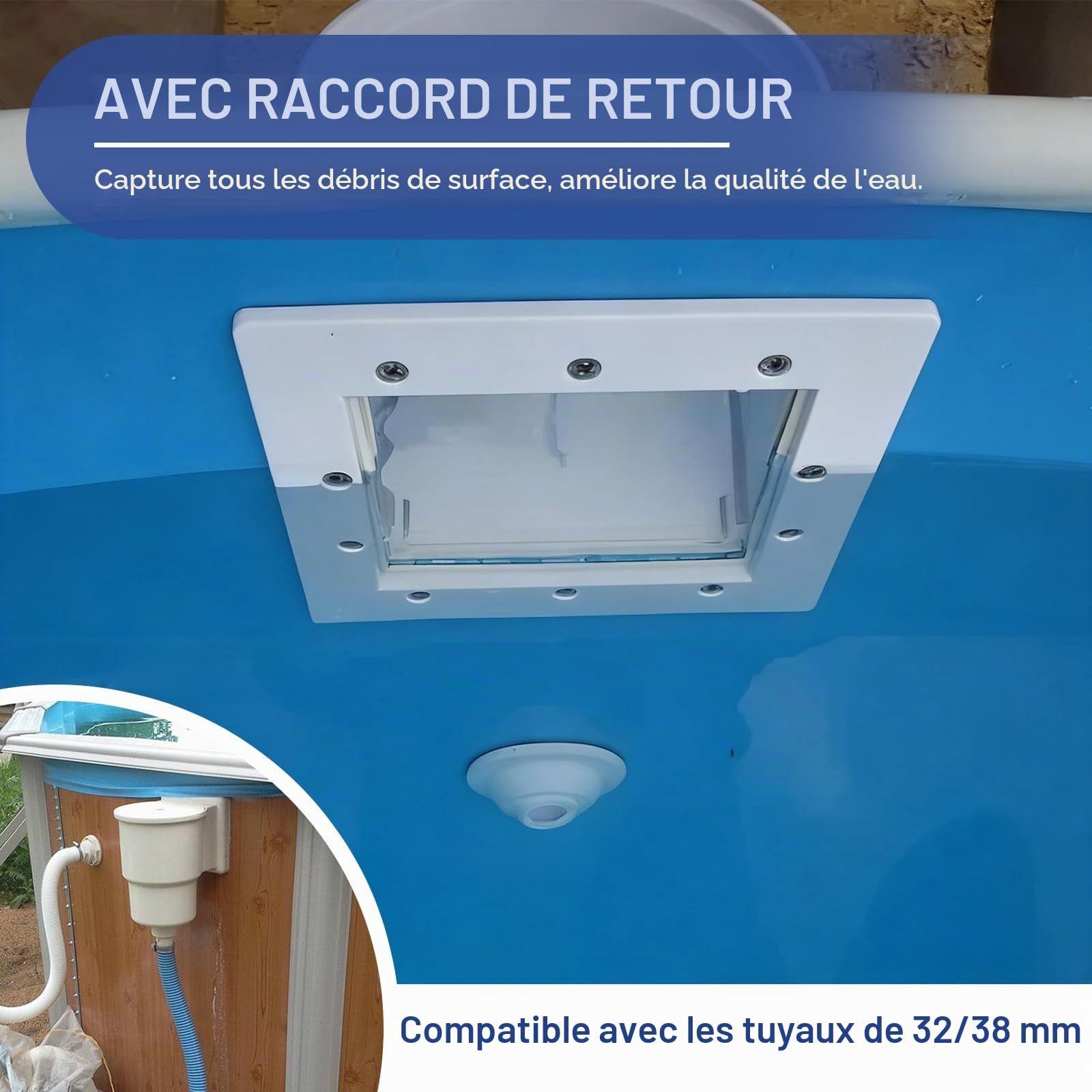 efuturetime Kit Skimmer de Surface 9 Pièces, Panier de Skimmer Piscine, Buse d'aspiration et Raccord de Tuyau 32/38 mm pour Nettoyage Piscines Hors-Sol et À Parois en Acier, Blanc