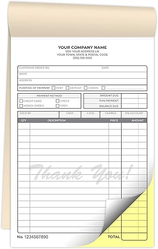 Libros NCR autocopiativos personalizados de 5.5 x 8.5 pulgadas en facturas duplicadas de 2 partes, recibos, órdenes de trabajo, órdenes de venta,