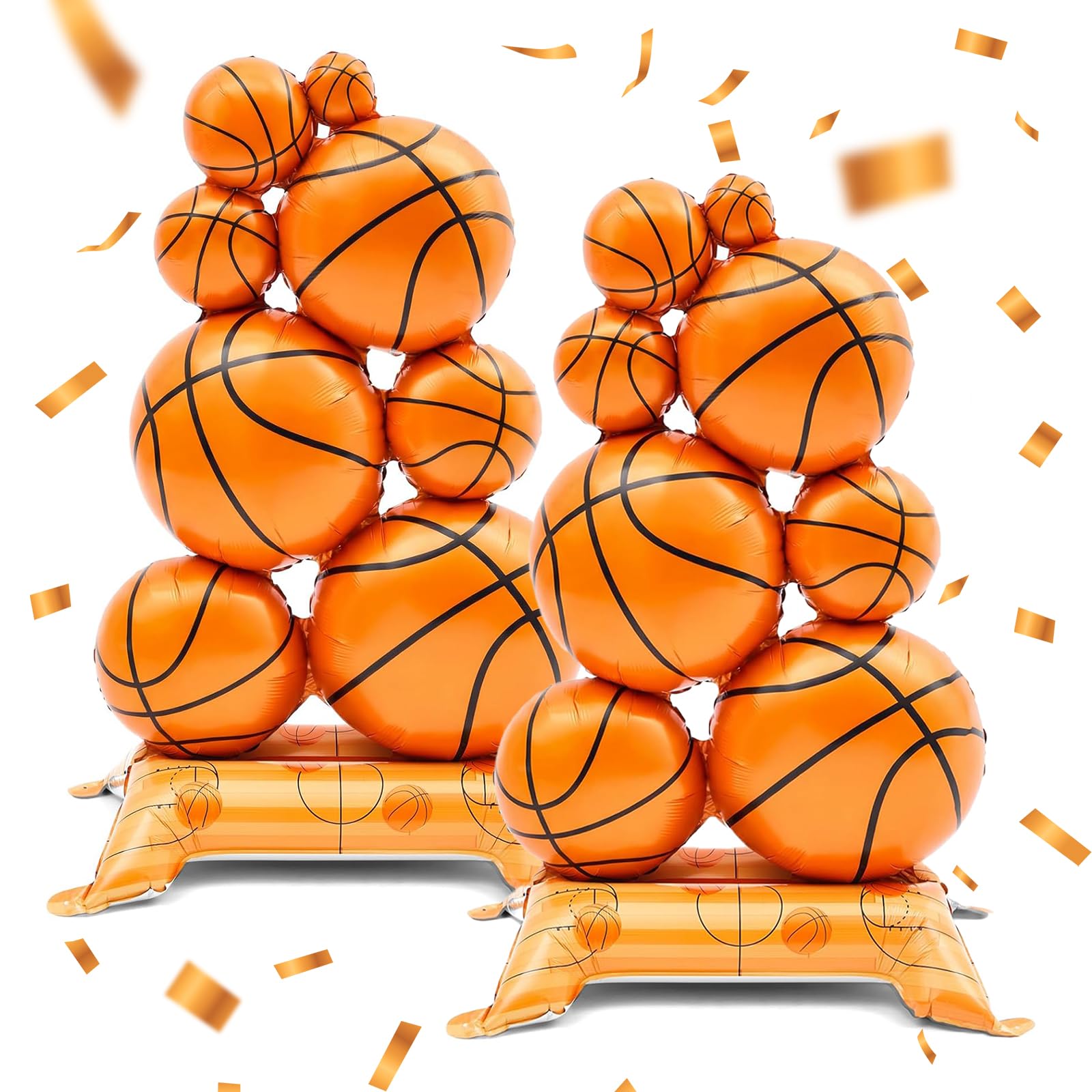 Photo 1 of 2 Pack Giant Standing Basketball Balloons, 3.5ft Large Foil Balloon with Base, Basketball Party Supplies for Boys Kids Birthday Sports Theme Decorations
