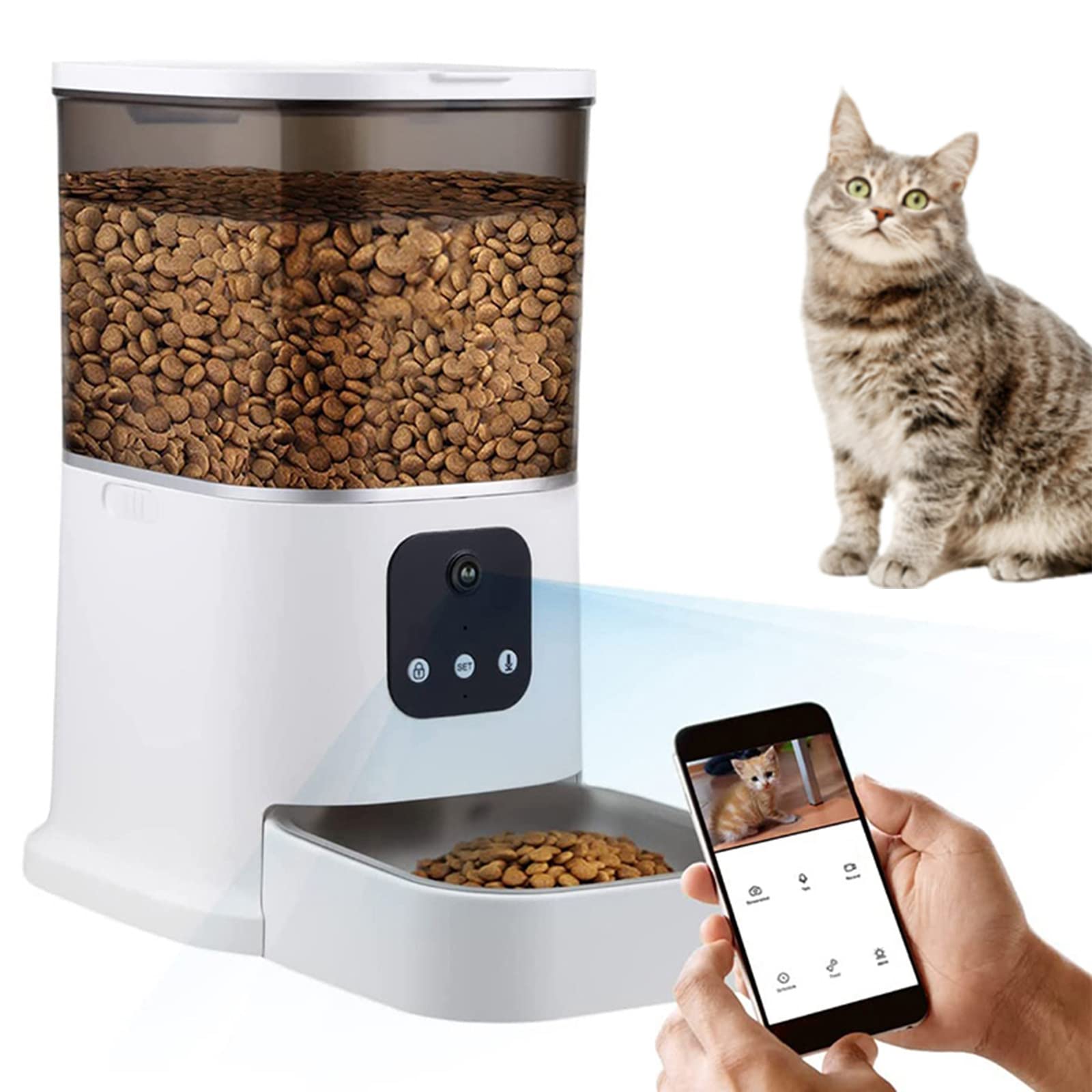 Mangiatoia per gatti con fotocamera Voice Remote Timing visibile Mangiatoia per cani e gatti APP WiFi Distributore automatico di cibo per gatti Smart Pet,C