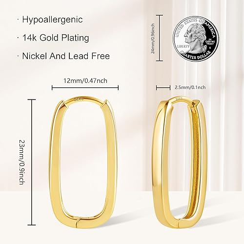 Miniatura 3 de Sterling Silver Rectangle Hoop Earrings for Women Silver Geometric Rectangle Hypoallergenic Earrings Square Hoops Earring