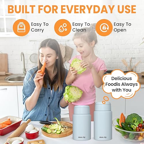 Miniatura 7 de Paquete de 2 termos para sopa para alimentos calientes para adultos, tarro de alimentos aislado, contenedores de almuerzo térmicos al vacío de acero