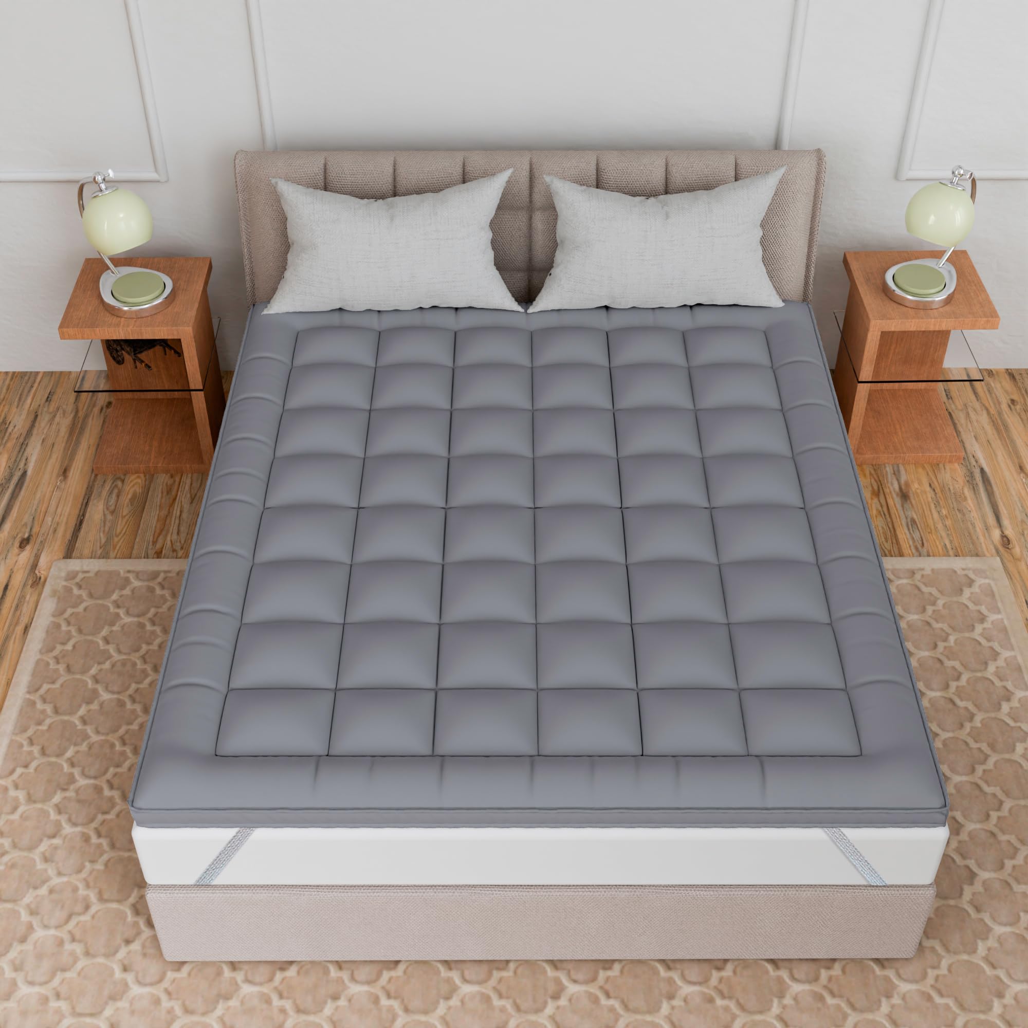 Curious Lifestyle Super Soft 600 Gsm Polyester Microfiber Mattress Padding/Topper King Size For Comfortable Sleep(King 72 X 78 Inch),Grey