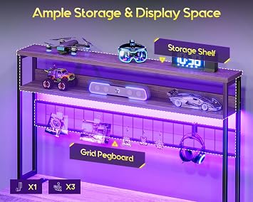 AODK 59 Inch L Shaped Desk with 4 Drawers, Gaming Desk with Led Lights & Power Outlets, Computer Desk with Pegboard & Keyboard Tray, Reverisble Home Office Desk with Storage Shelves & CPU Stand, Grey