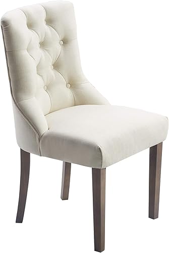 Miniatura 11 de Finch Elmhurst - Silla de comedor moderna con botones copetudos, elegante detalle de tela tapizada con respaldo alto, juego de dos, color crema