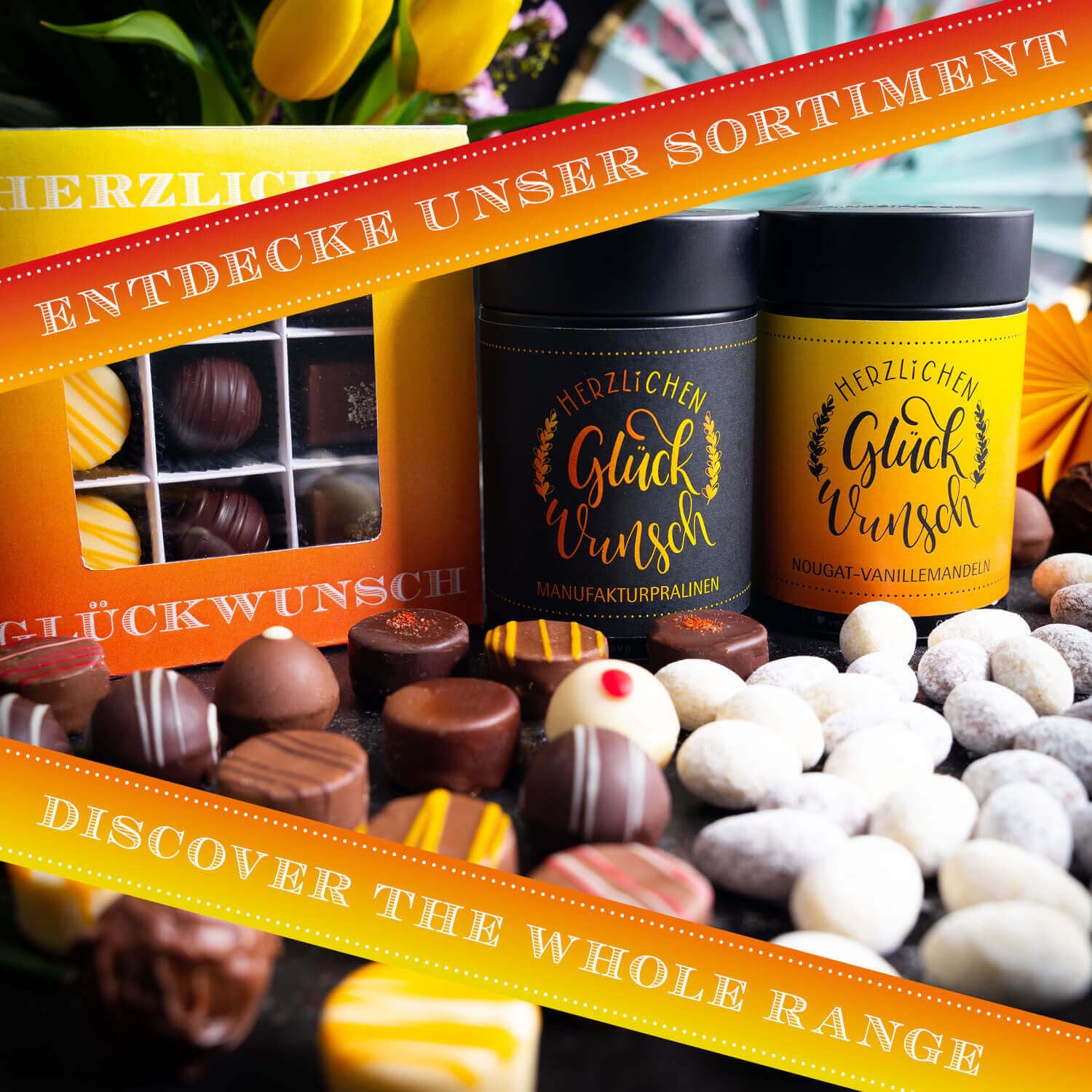 Hallingers Genuss Manufaktur Pralinen Glückwunsch-Geschenk - ohne Alkohol, handmade aus Confiserie-Edelkakao in wertiger Geschenkdose "Herzlichen Glüc...", Geschenkidee für Frauen Männer