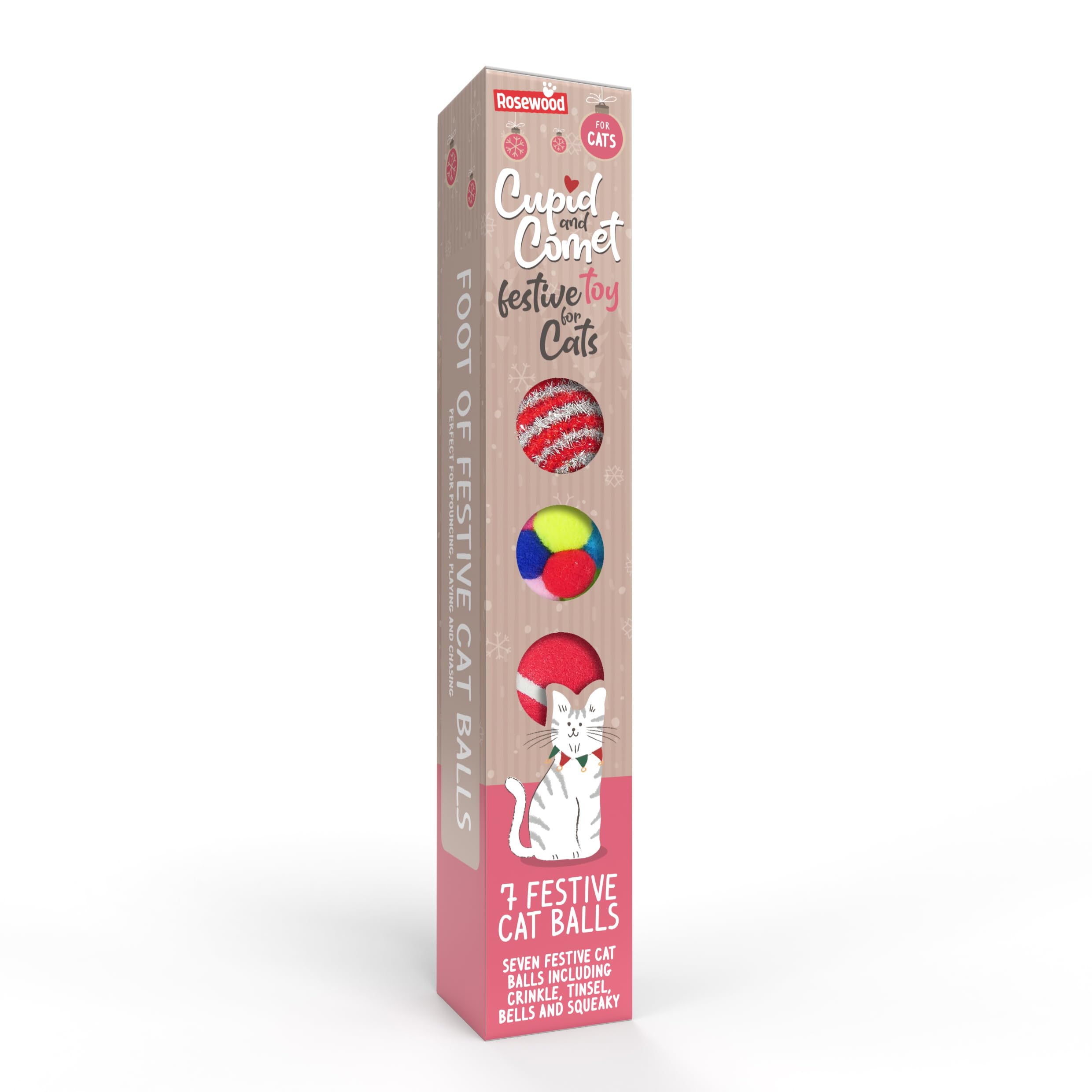 Cupid & Comet Festive Christmas Cat Toys - Interactive Teasers, Multitextured Balls, Cute Toys (Foot of Festive Cat Balls)
