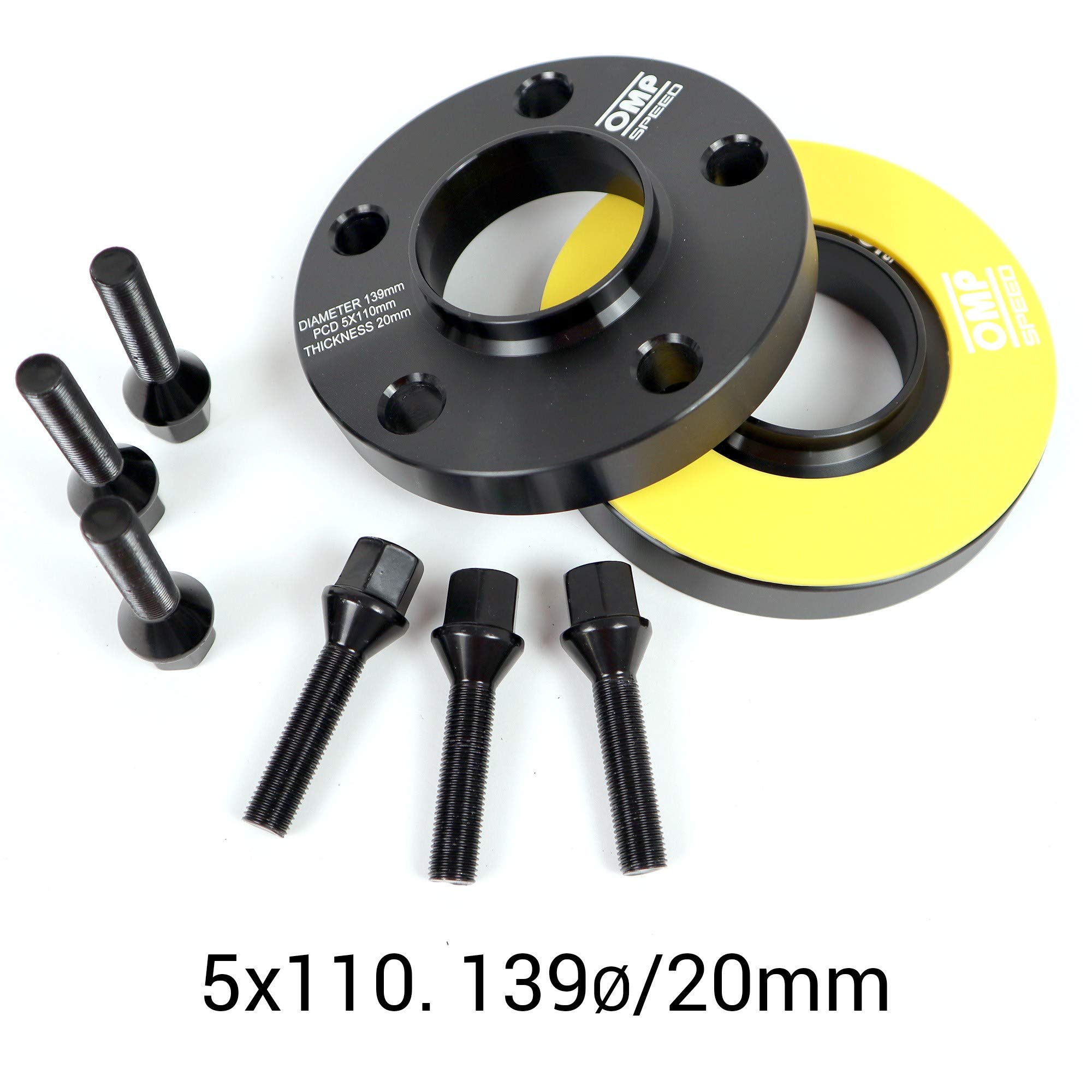 OMP Speed Jeu de 2 Élargisseurs de Voie (Entretoise de Roue) Centrés Épaisseur: 20 mm PCD: 5x110 CB: 65,1 OD: 139 Boulon x20 M12x1,25 Conique + M14x1,5 Conique Aluminium Noir - OMPS08622001