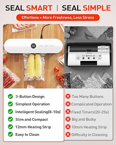Miniatura 4 de Máquina selladora al vacío de alimentos, sellador al vacío para alimentos automático inteligente de un solo toque, fácil de operar, ahorrador de