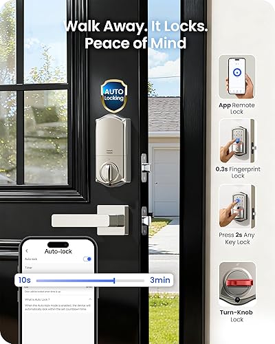 Miniatura 6 de Veise VE027-H Cerradura inteligente de huella digital Wi-Fi integrada con manija, control remoto de aplicación y control de voz, juego de cerradura