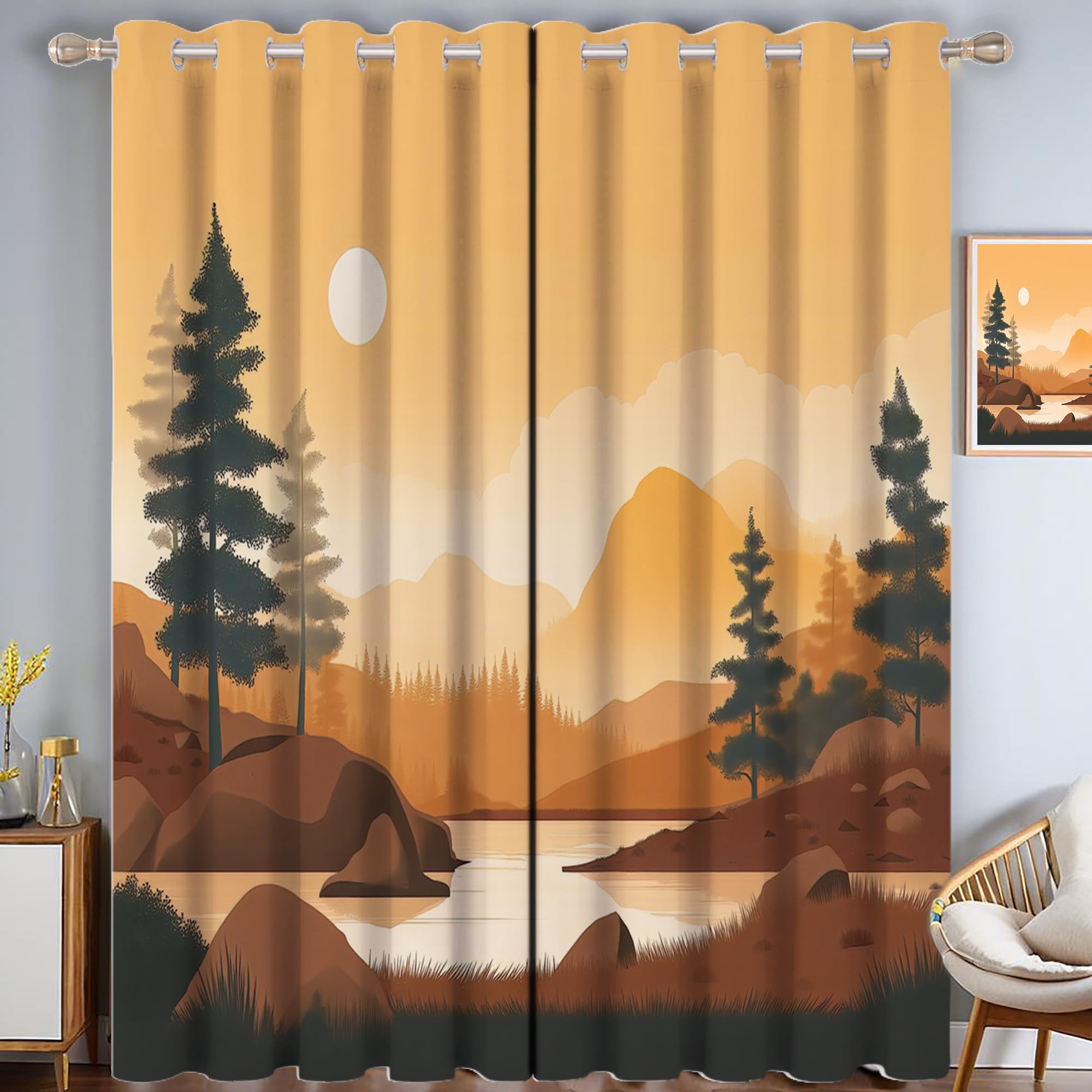 Rideau occultant kaki 140x225 cm avec œillets pour isolation thermique | Lot de 2