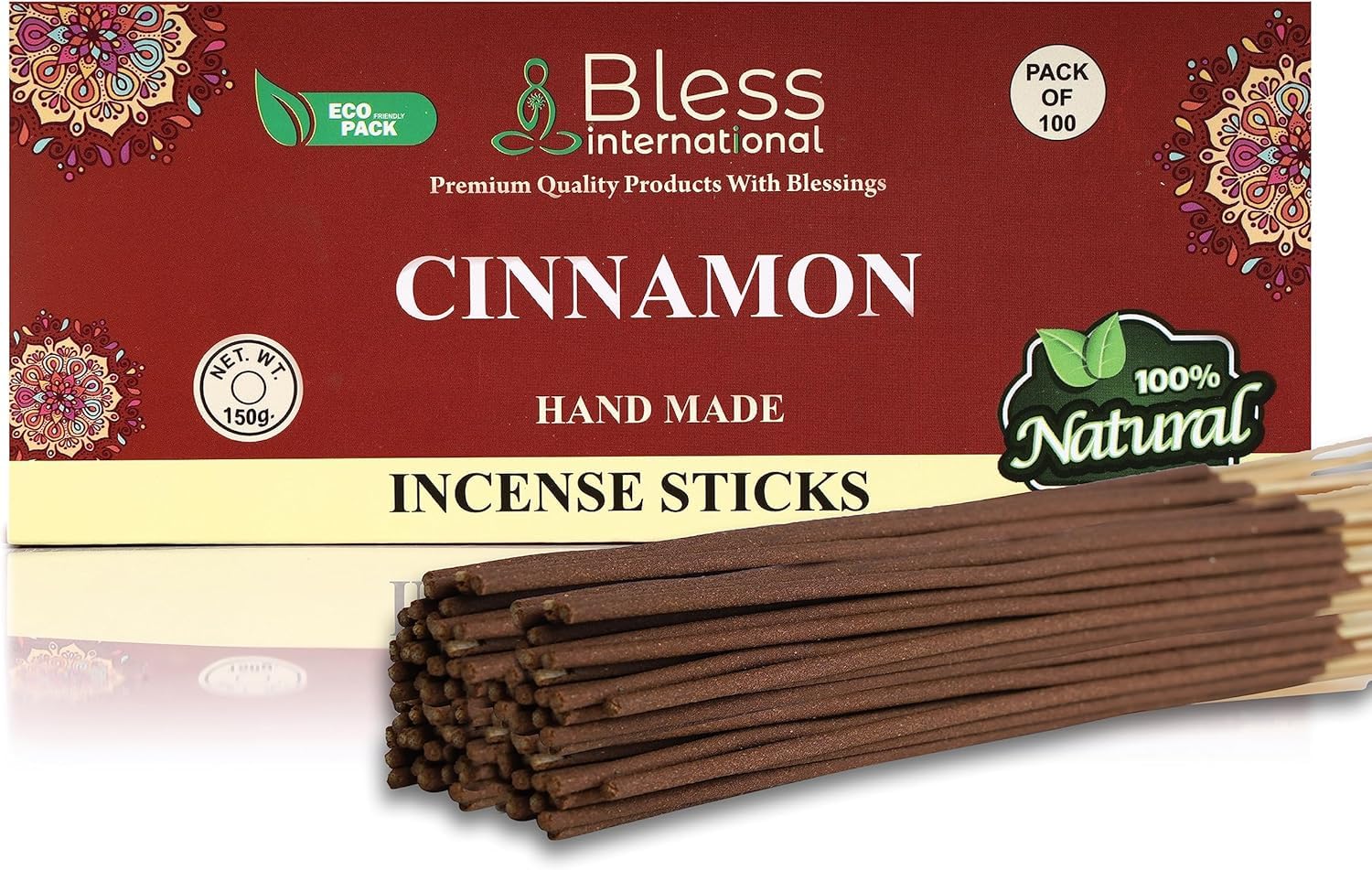 Bless-Cinnamon-Incense-Sticks 100%-Natural-Handmade-Hand-Dipped-Incense-Sticks Organic-Chemicals-Free for-Purification-Relaxation-Positivity-Yoga-Meditation The-Best-Woods-Scent (100 Sticks(150GM))