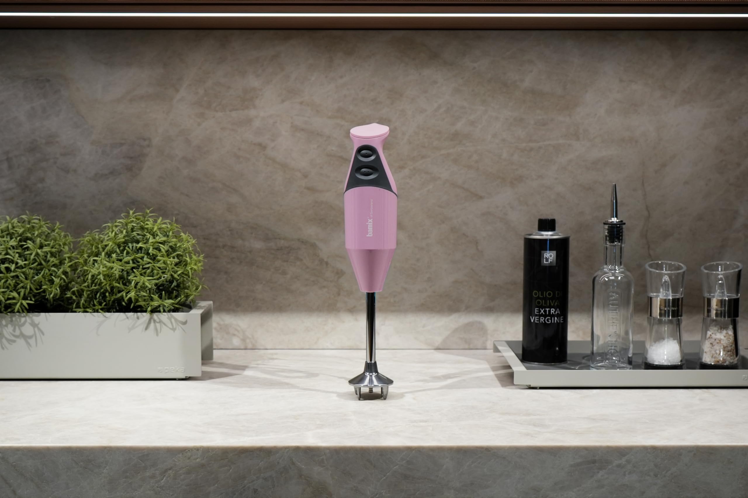 bamix Set mixeur plongeant M200 toGO avec couteau multifonction, 4 embouts, gobelet isotherme, livret de recettes de smoothies, 200 W, 2 vitesses, Inox, Fabriqué en Suisse – Rose