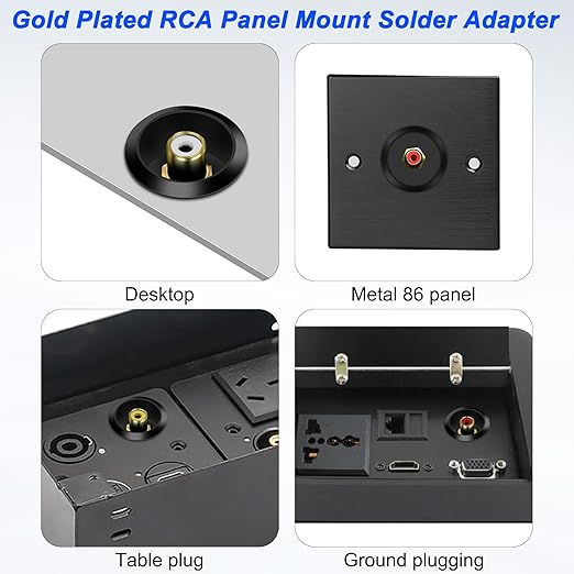 Conectores RCA de Montaje en Panel Hembra a Hembra 3 Piezas Negro miniatura 5