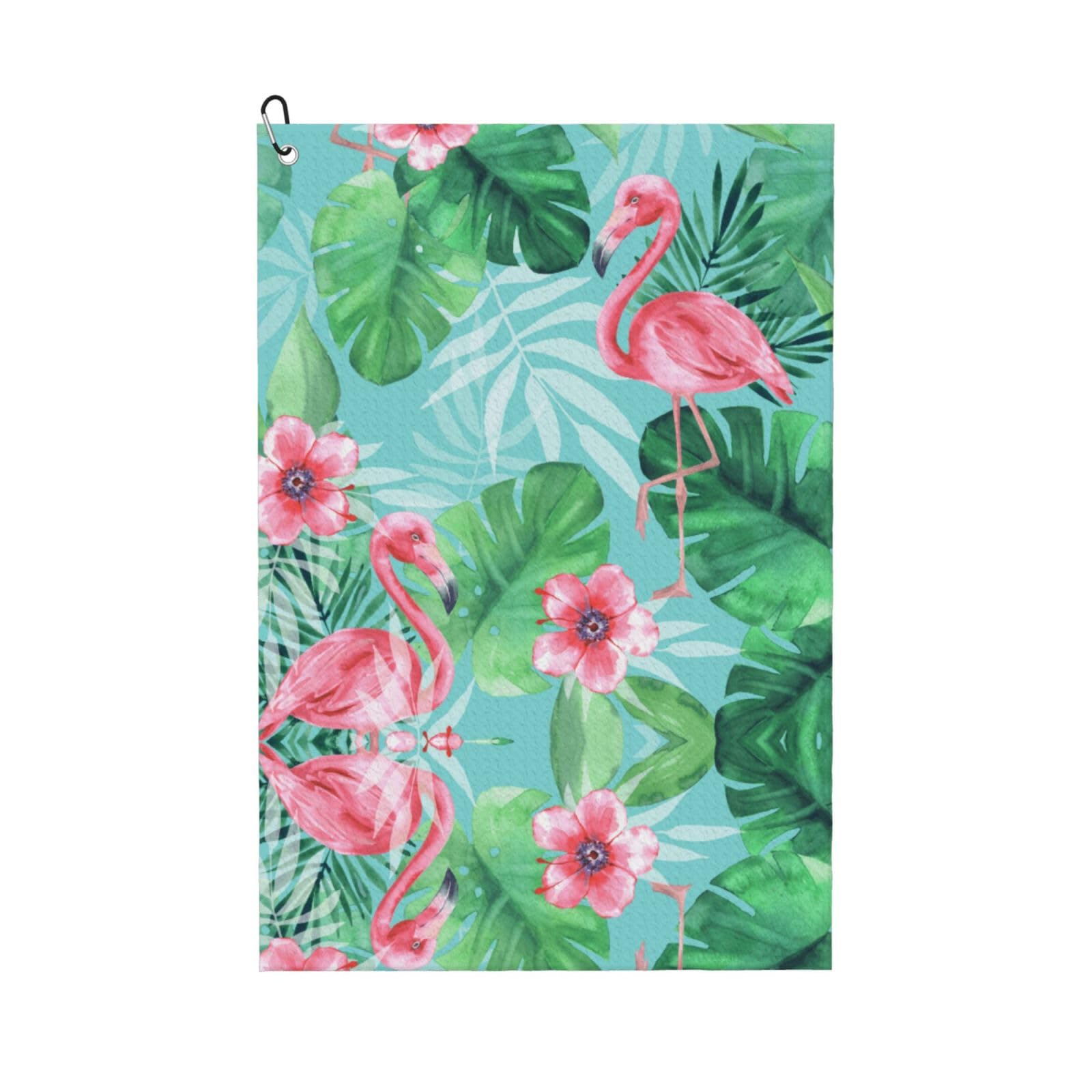 peiyeety Tropical Pink Flamingos Pattern Microfiber Golf Towel with Carabiner Clip, 16x24 Inch Absorbent Waffle Weave Towel for Golf Bags