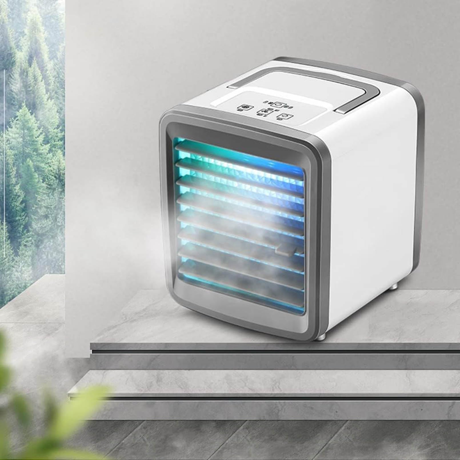 Ventola di raffreddamento portatile con umidificazione, condizionatore d'aria USB a 2 velocità a risparmio energetico per casa, ufficio, uso interno ed esterno