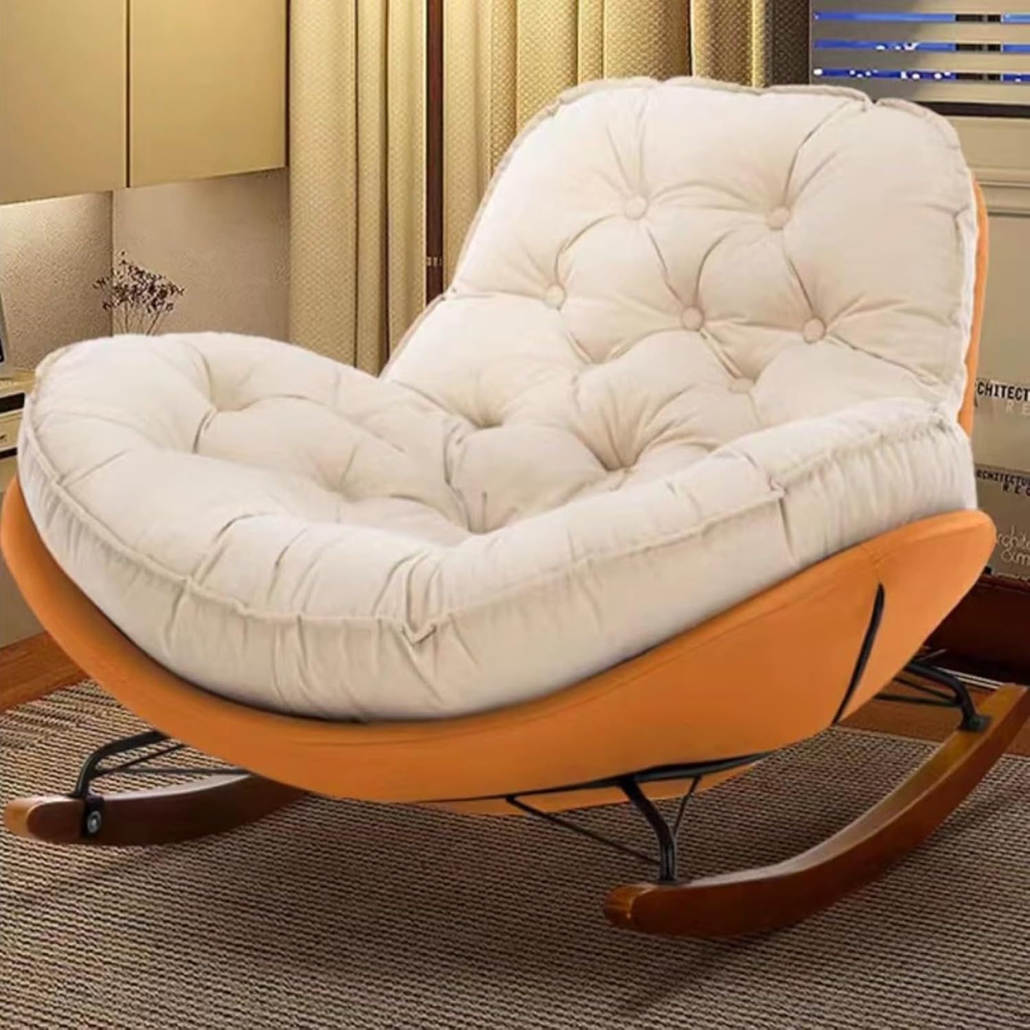 Rocking Outdoor Lounger Chair Chaise Lounge Zero Gravity Rocker,Modern Outdoor Patio Rocking Chair Oversized Egg Chair with Padded Seat Recliner Rocker for Front Porch Living Room Patio Gard